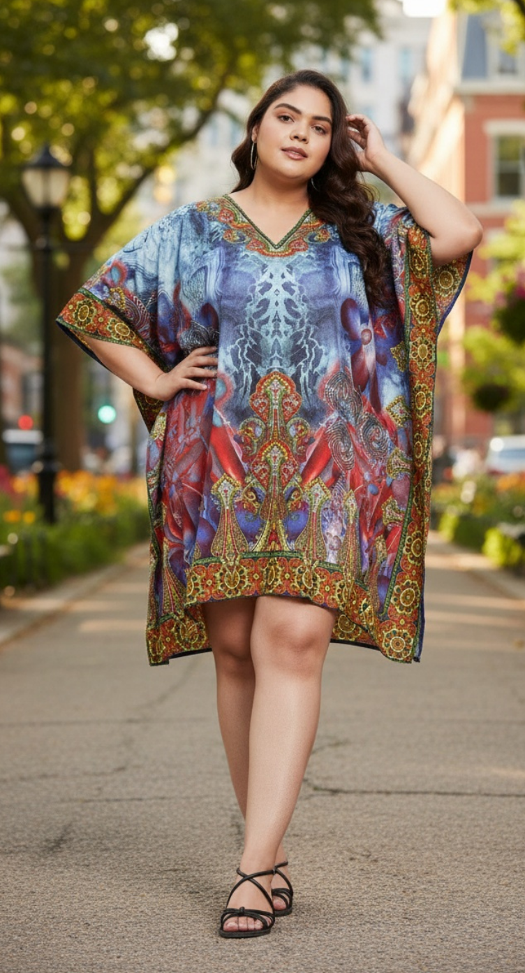 Floral Printed Multicolor Polyester Tunic Top For Plus Size Women