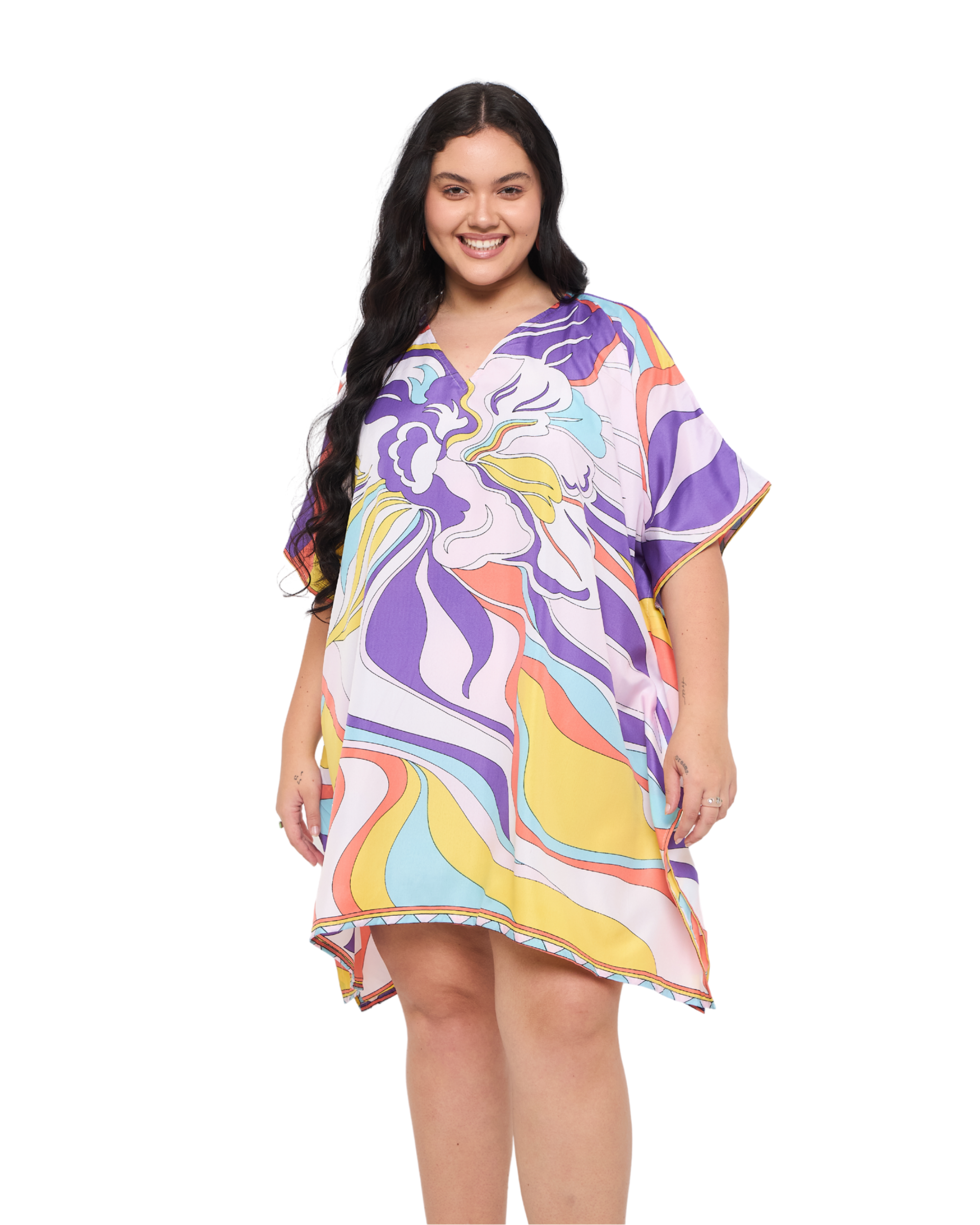 Abstract Off-White Women Plus Size Short Kaftan
