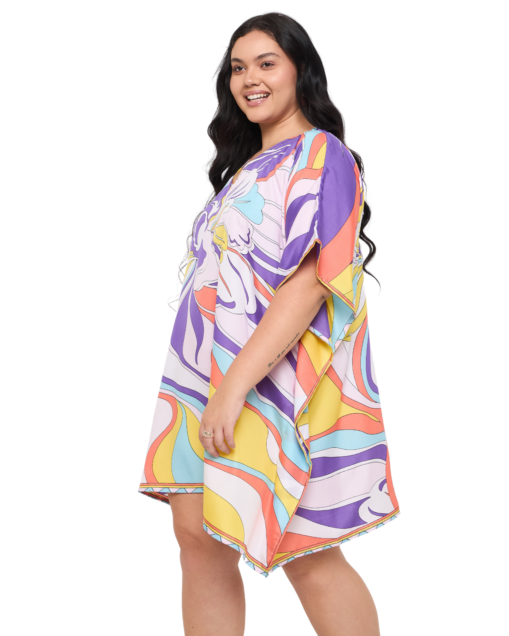 Abstract Off-White Women Plus Size Short Kaftan