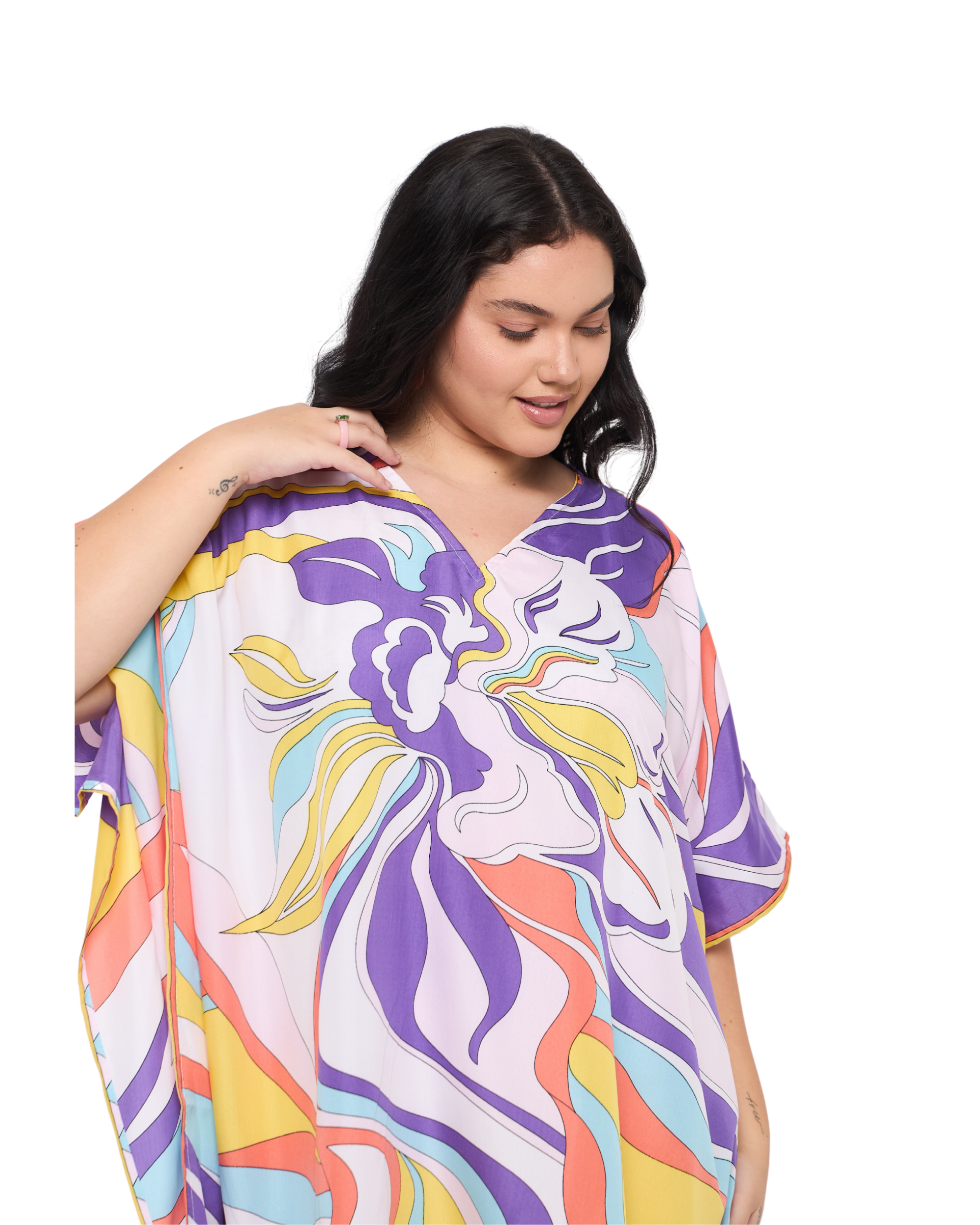 Abstract Off-White Women Plus Size Short Kaftan