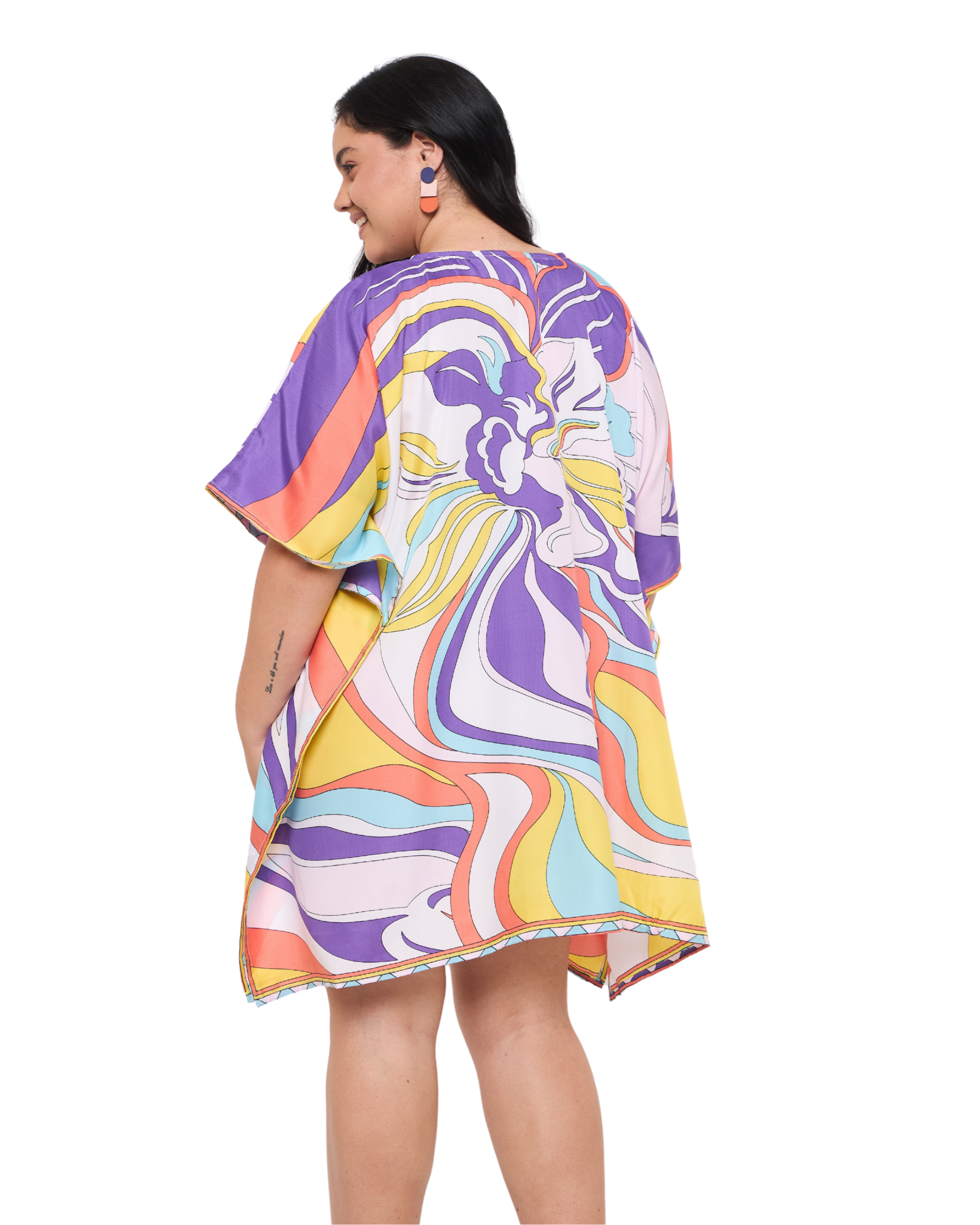 Abstract Off-White Women Plus Size Short Kaftan