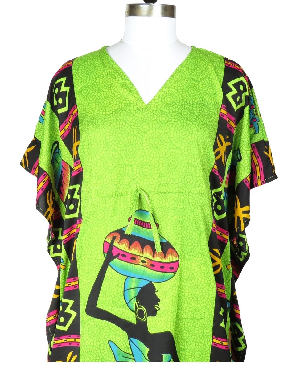Green Lady Pattern Plus Size Polyester Kaftan For Women