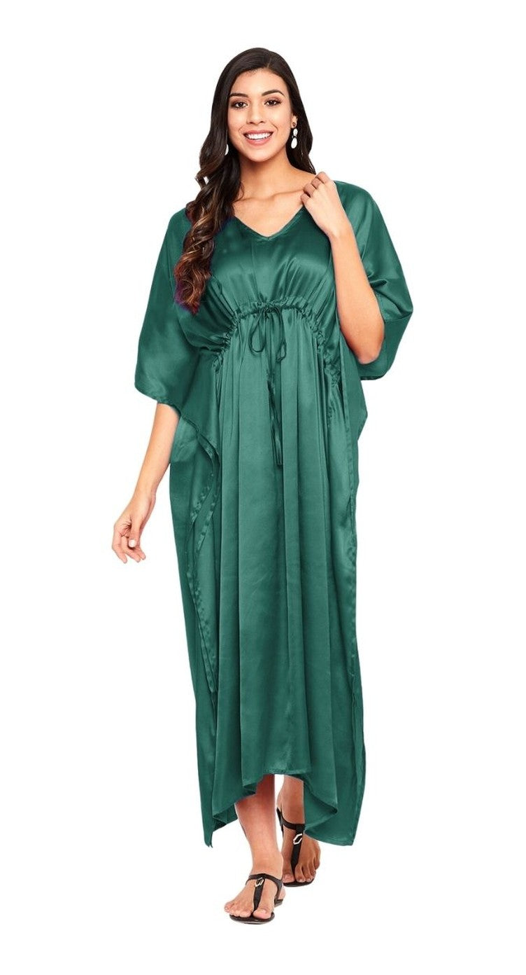 Green Plus Size Kaftan Kimono Sleeve V-Neck Dress For Women - SKU SG152-2001-BYBR - Gypsie Blu