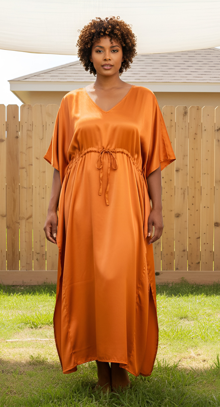 Peel Orange Plus Size Kimono Sleeve Loose Satin Kaftan for Women