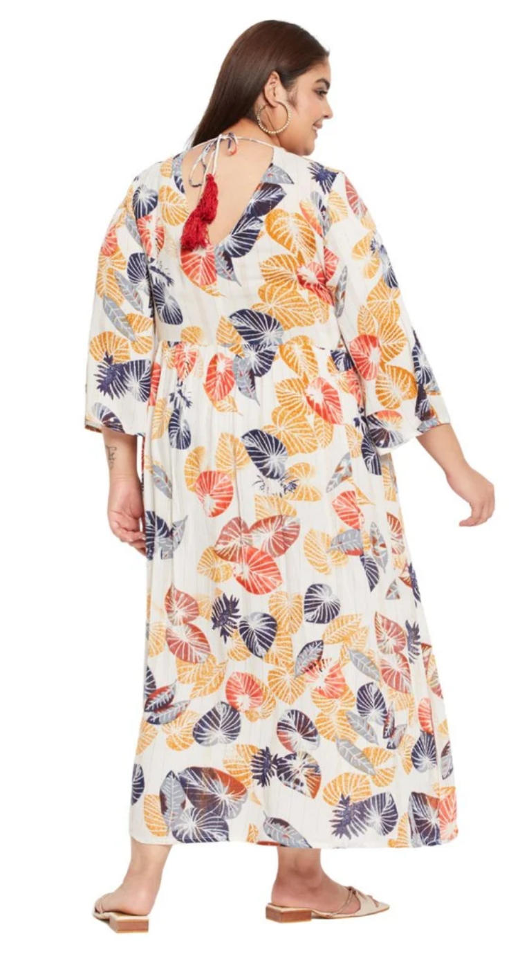 White Leaf Rayon Plus Size Dress for Women 1X-3X | GypsieBlu