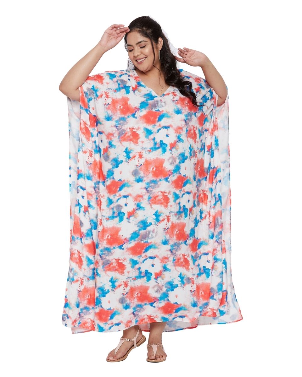 Watercolor Rayon Multicolor V-Neck Plus Size Kaftan for Women