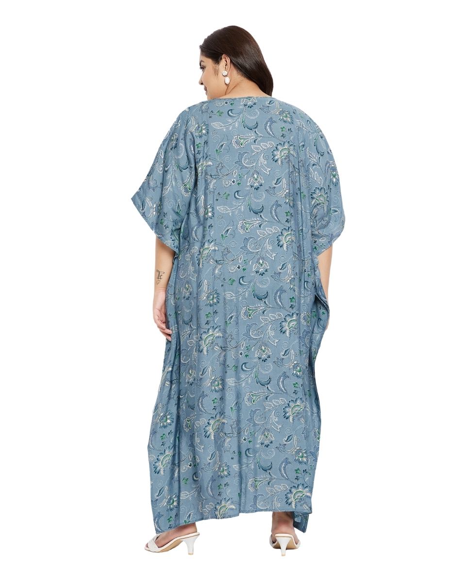 Blue V-Neck Kimono Sleeve Plus Size Kaftan For Women