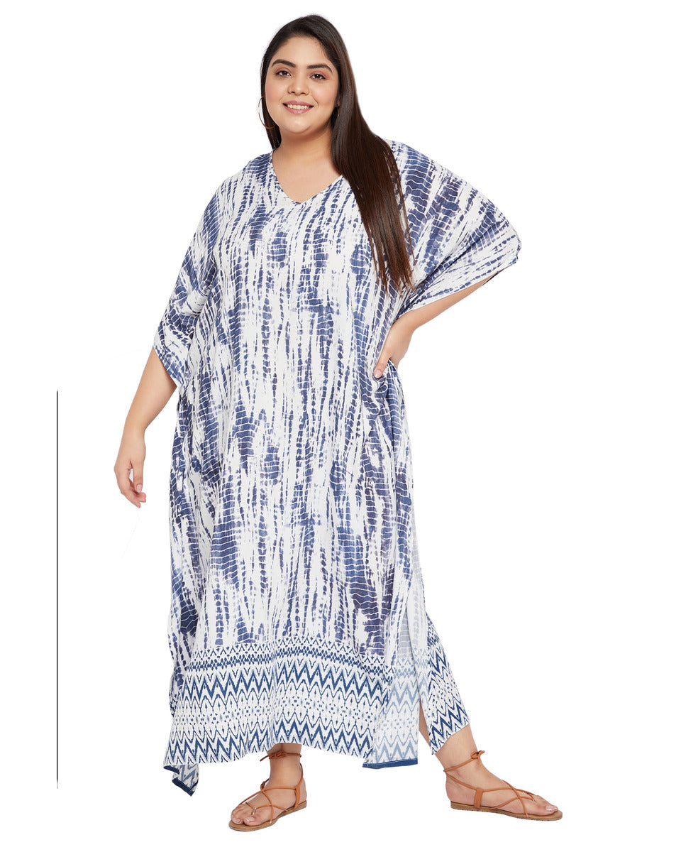 Tie Dye Blue Rayon Plus Size Kaftan Swimsuit Beach Cover up for Women