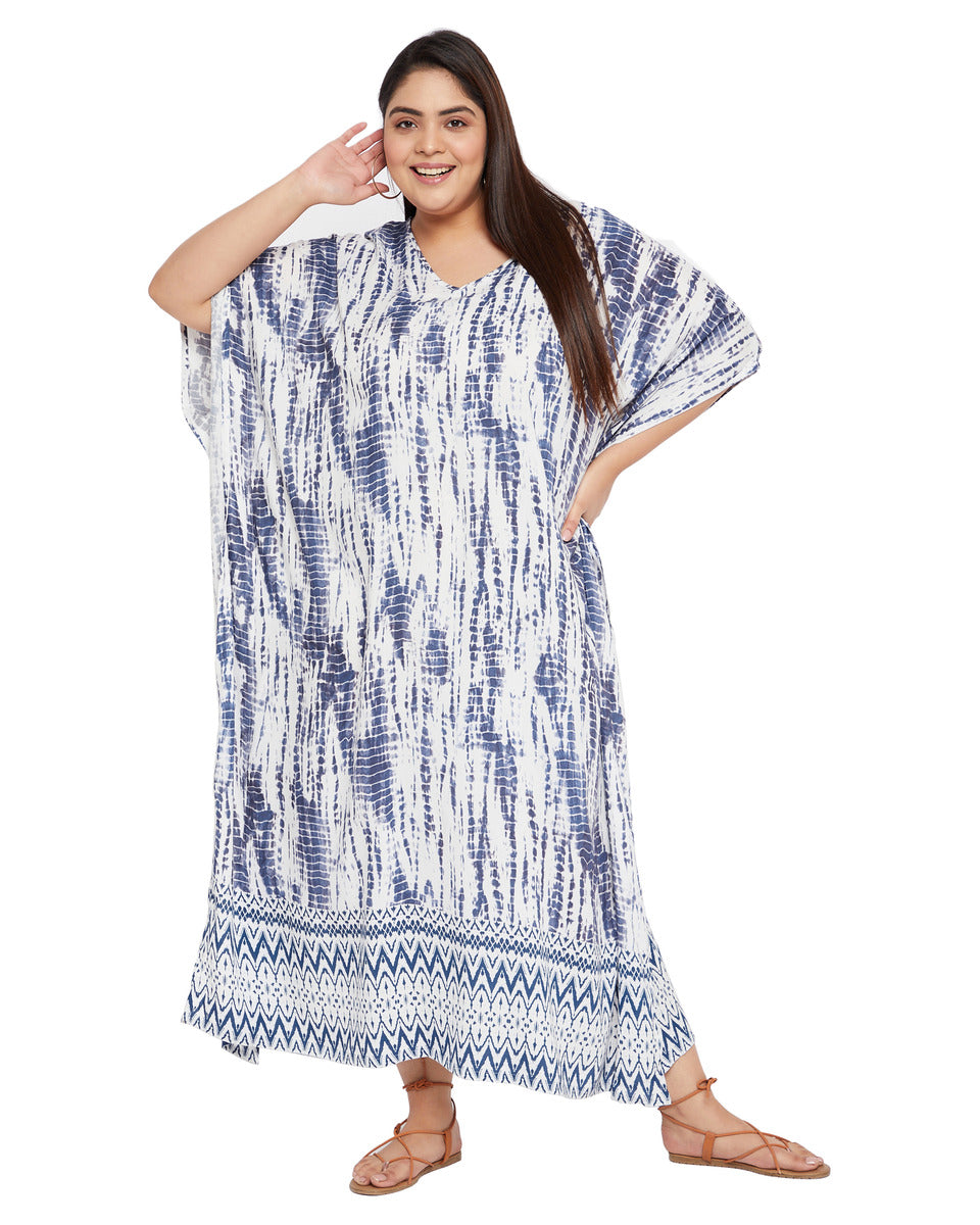 Tie Dye Blue Rayon Plus Size Kaftan Swimsuit Beach Cover up for Women