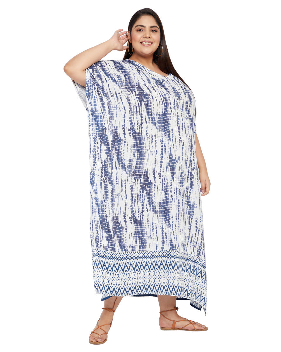 Tie Dye Blue Rayon Plus Size Kaftan Swimsuit Beach Cover up for Women