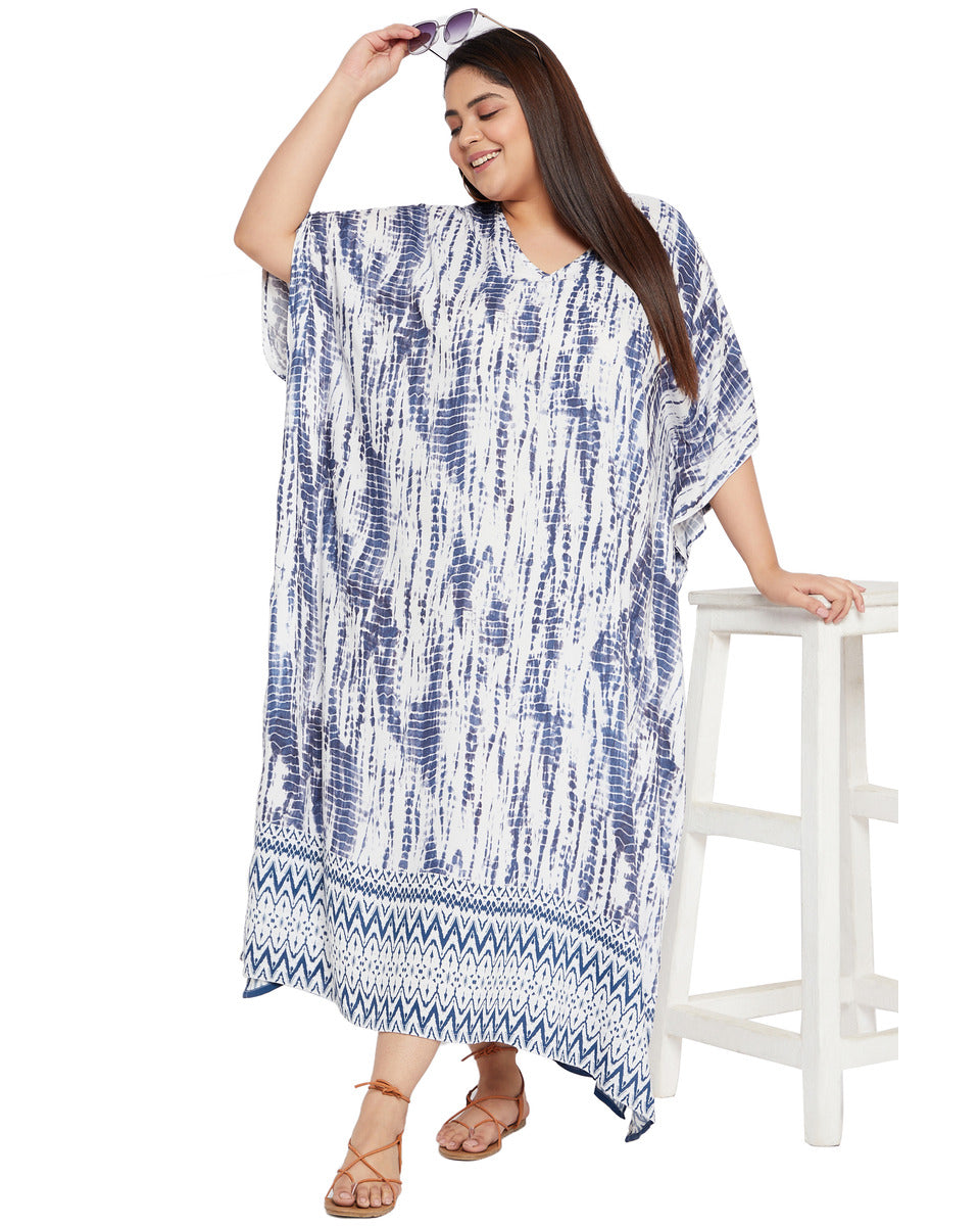 Tie Dye Blue Rayon Plus Size Kaftan Swimsuit Beach Cover up for Women