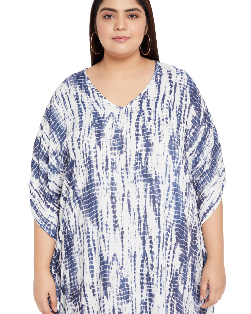 Tie Dye Blue Rayon Plus Size Kaftan Swimsuit Beach Cover up for Women