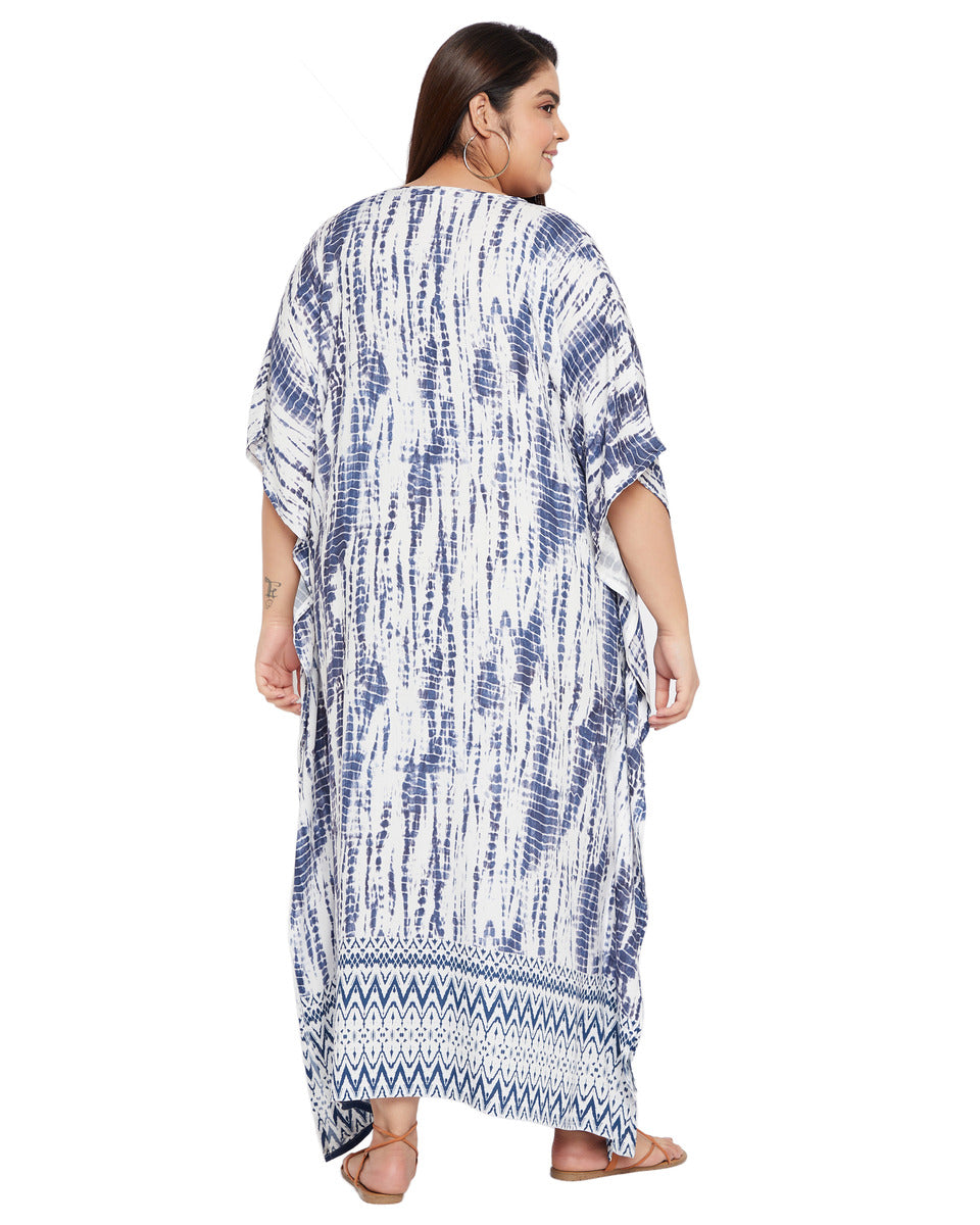 Tie Dye Blue Rayon Plus Size Kaftan Swimsuit Beach Cover up for Women