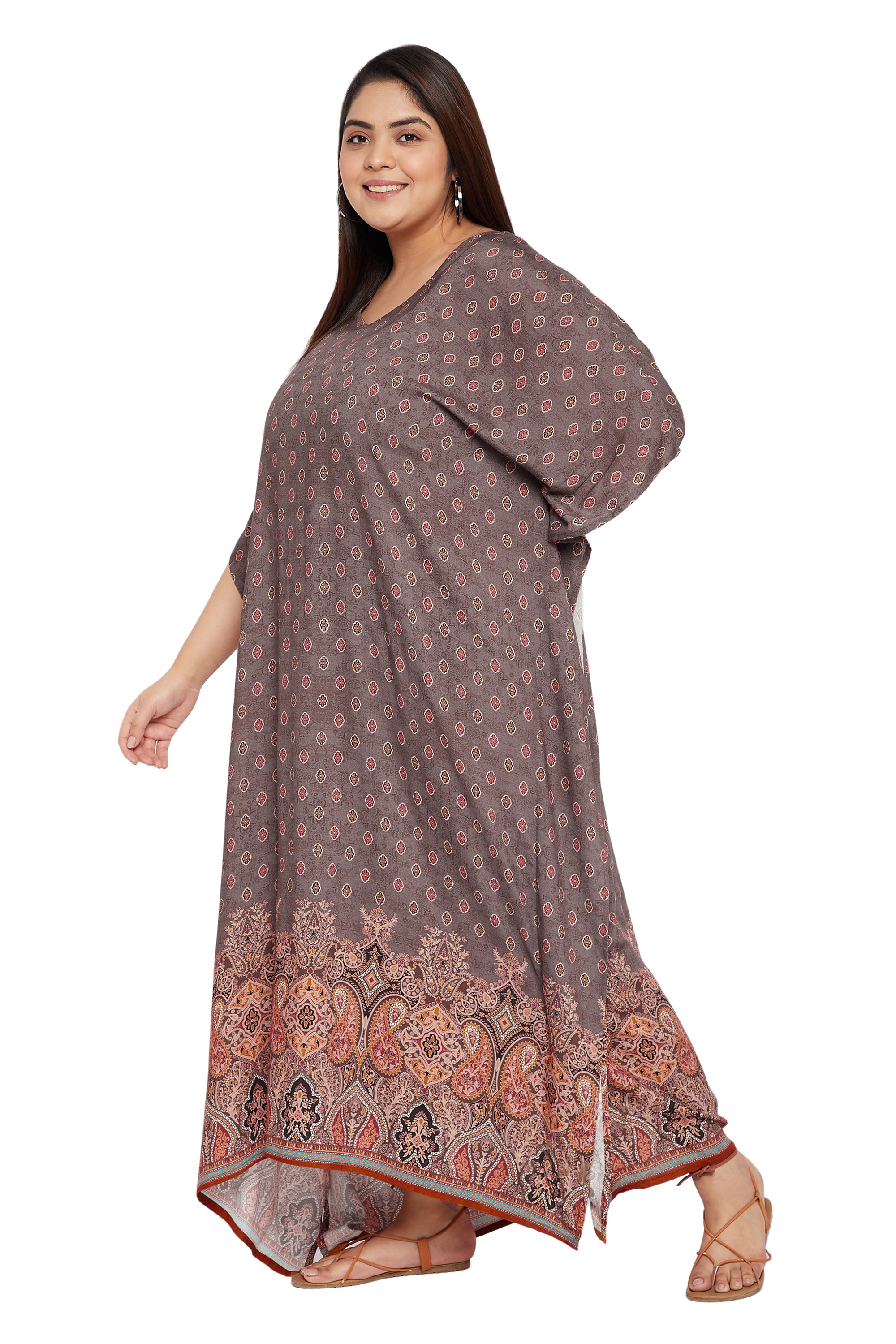 Gypsie Blu Rayon Brown Women Plus Size Kaftan Dress