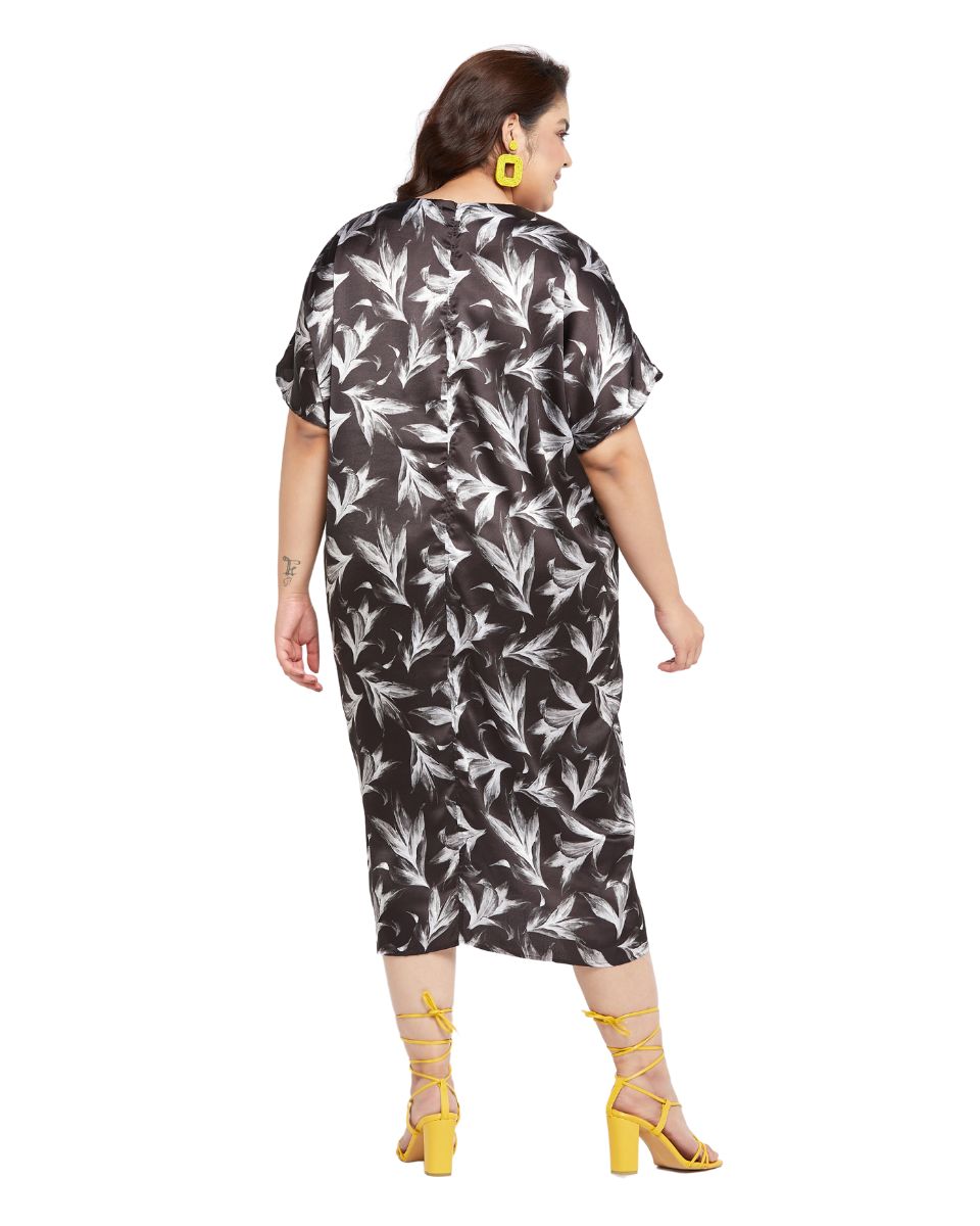 Stylish Satin Dress with Leaf Print