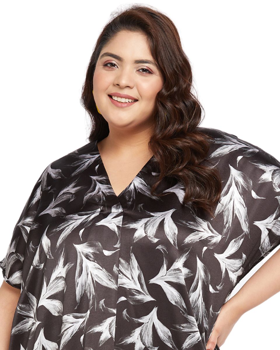 Women's Leaf Pattern Satin Kaftan