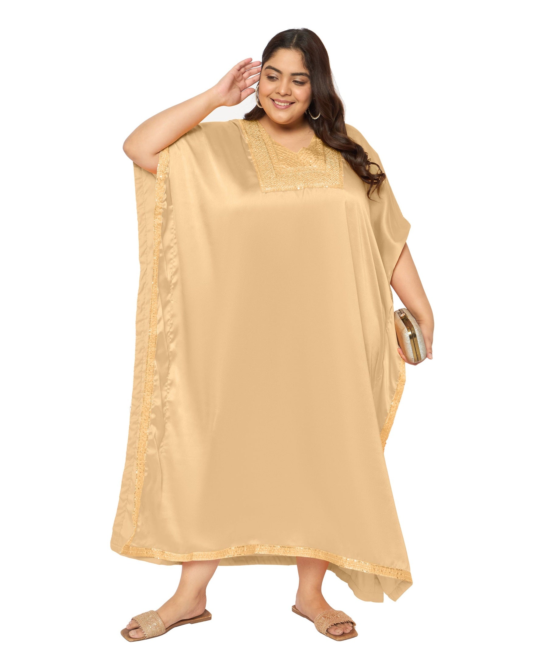 Gypsie Blu Satin Sequin Kaftan Dress For Plus Size Women