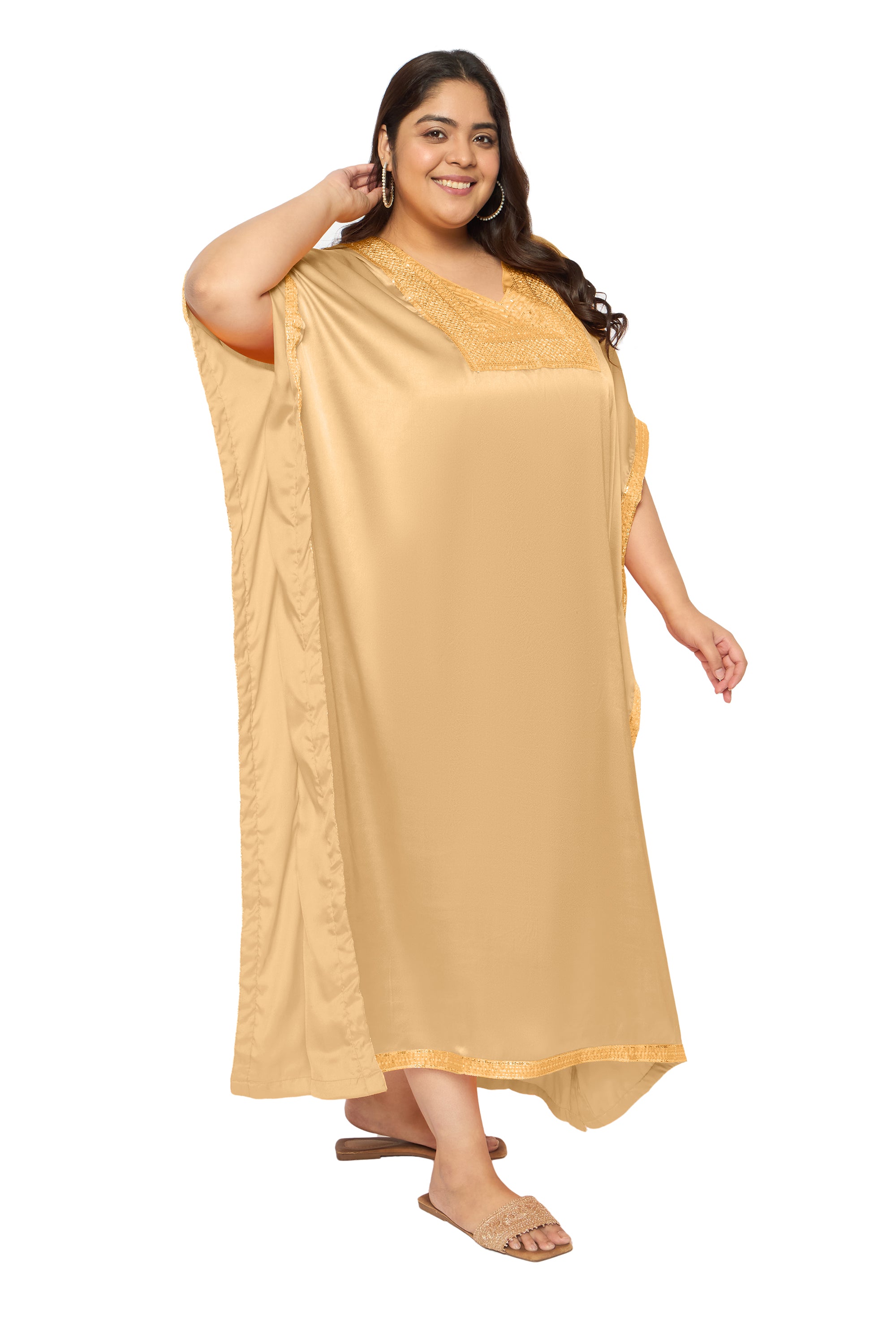 Gypsie Blu Satin Sequin Kaftan Dress For Plus Size Women