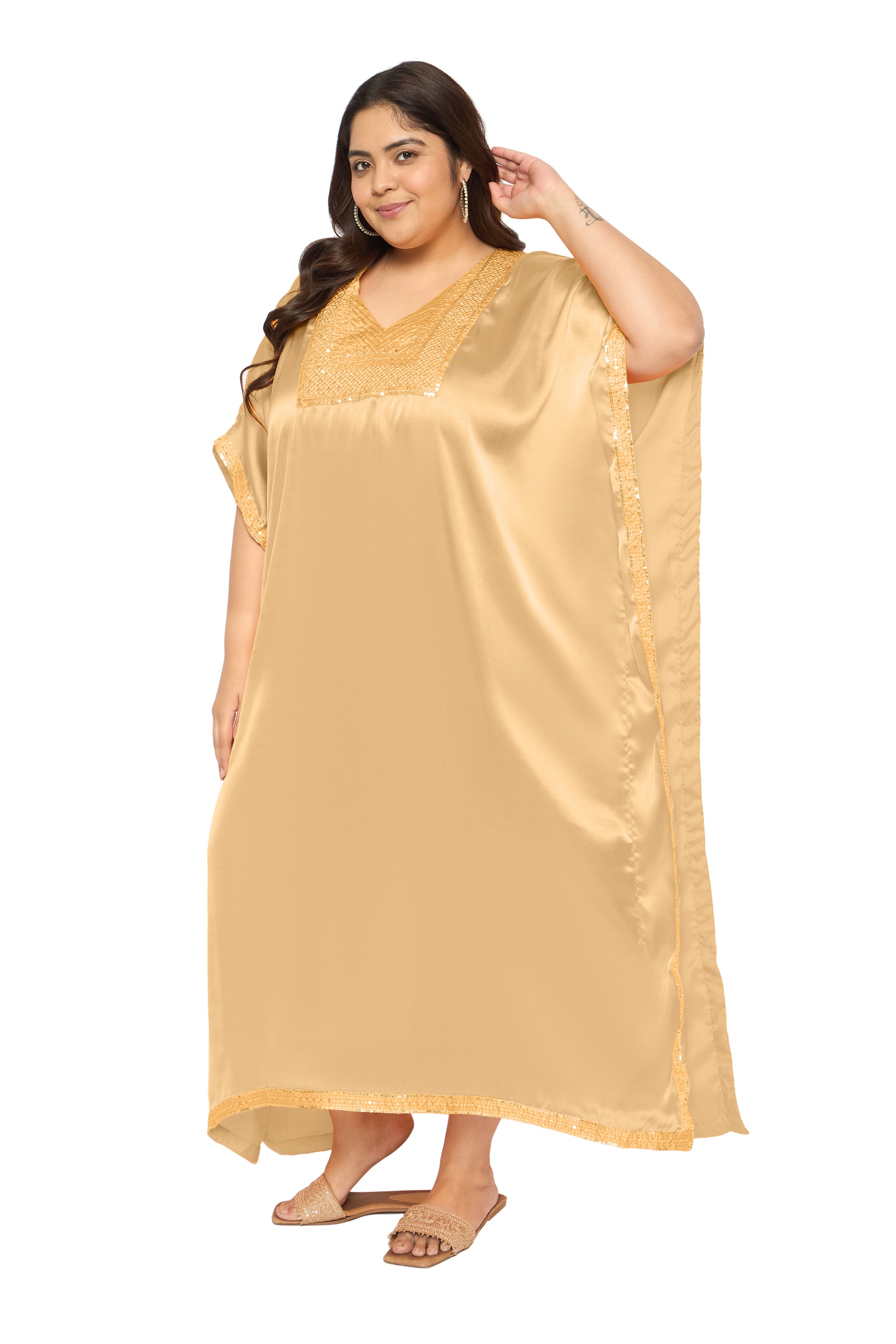 Gypsie Blu Satin Sequin Kaftan Dress For Plus Size Women