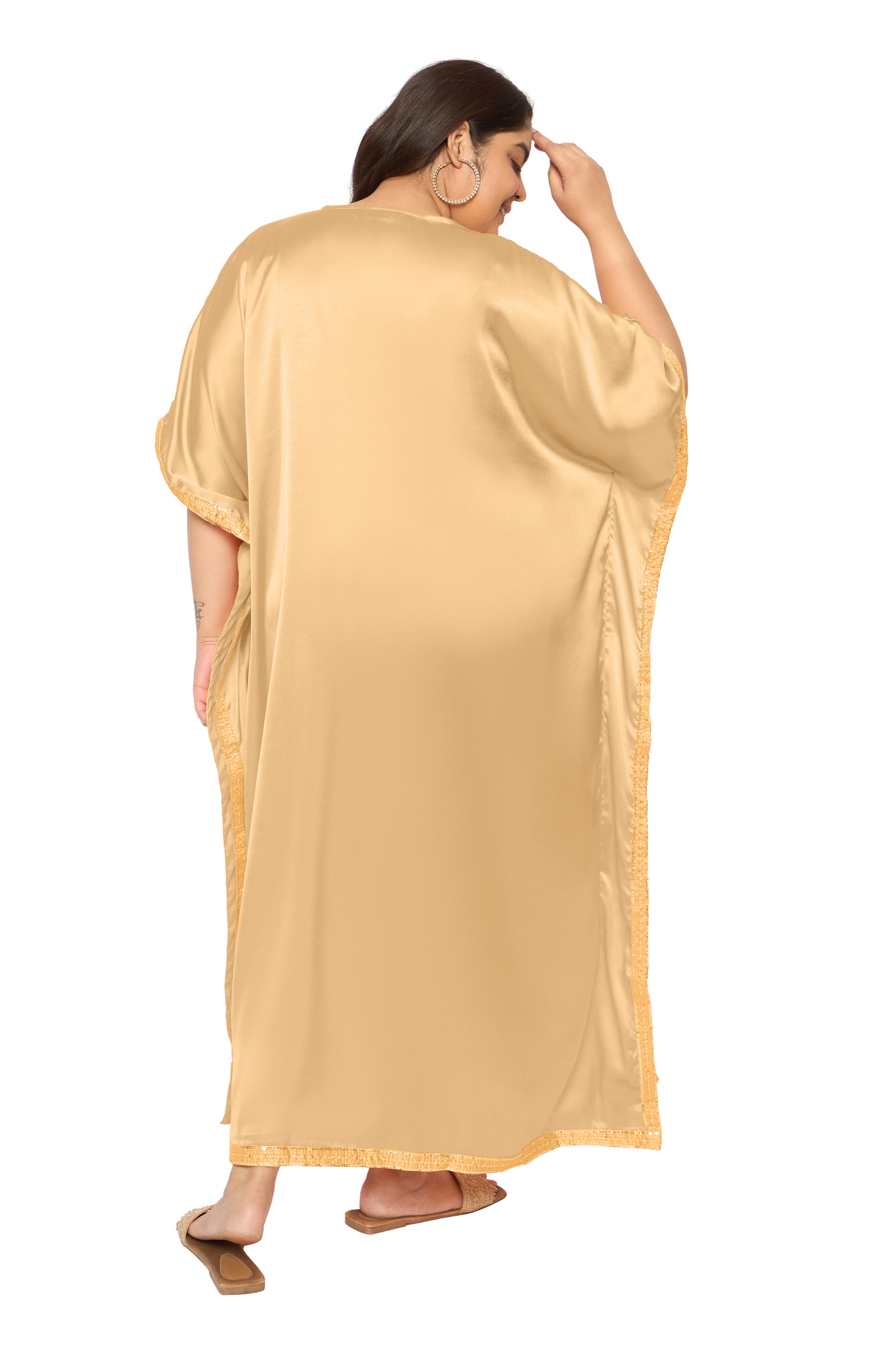 Gypsie Blu Satin Sequin Kaftan Dress For Plus Size Women