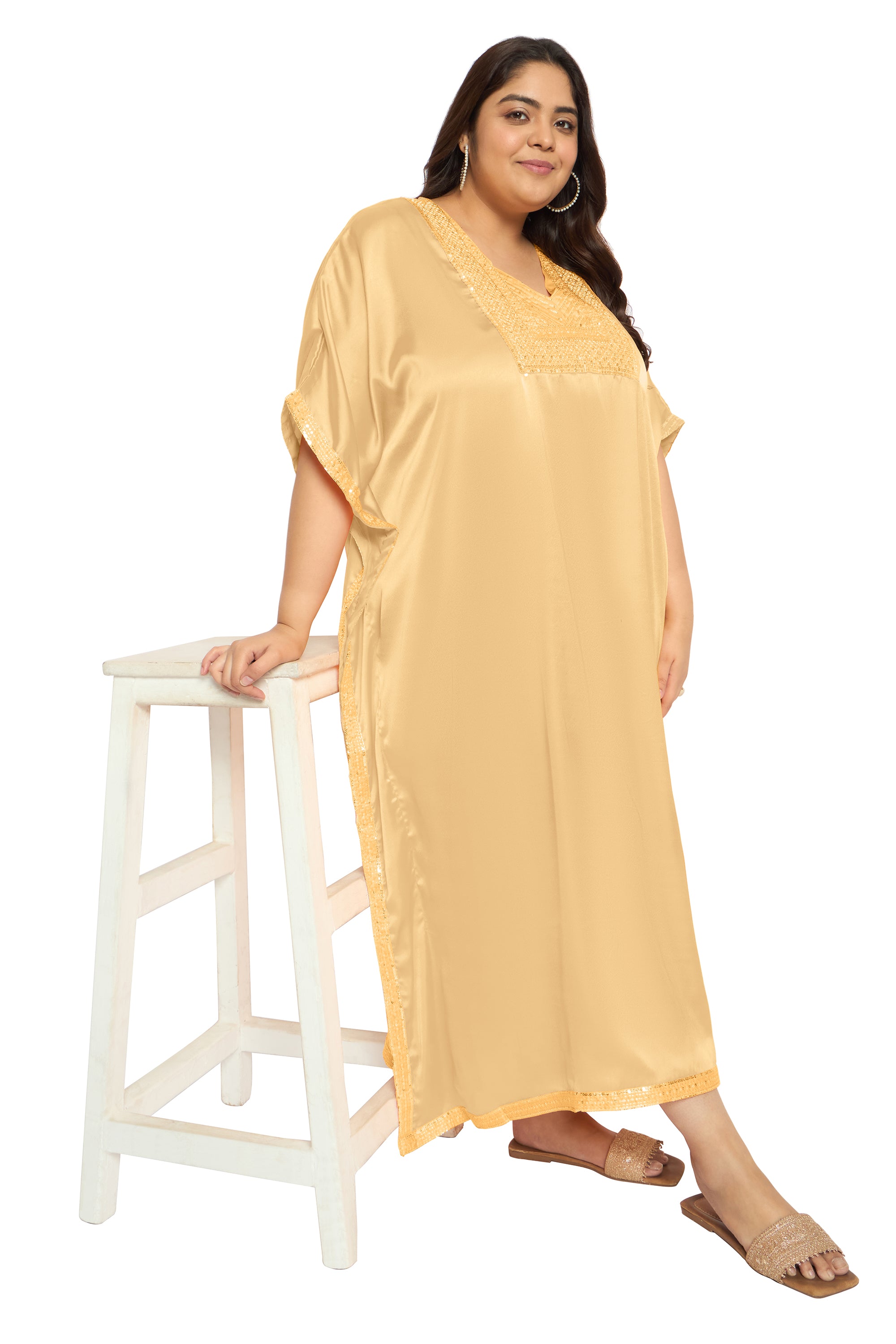 Gypsie Blu Satin Sequin Kaftan Dress For Plus Size Women