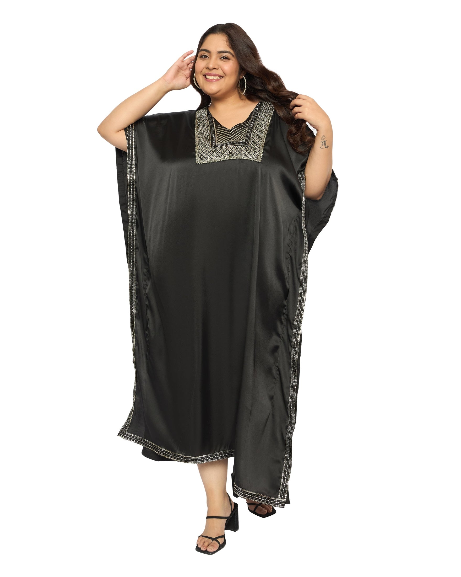 Gypsie Blu Satin Sequin Kaftan Dress For Plus Size Women