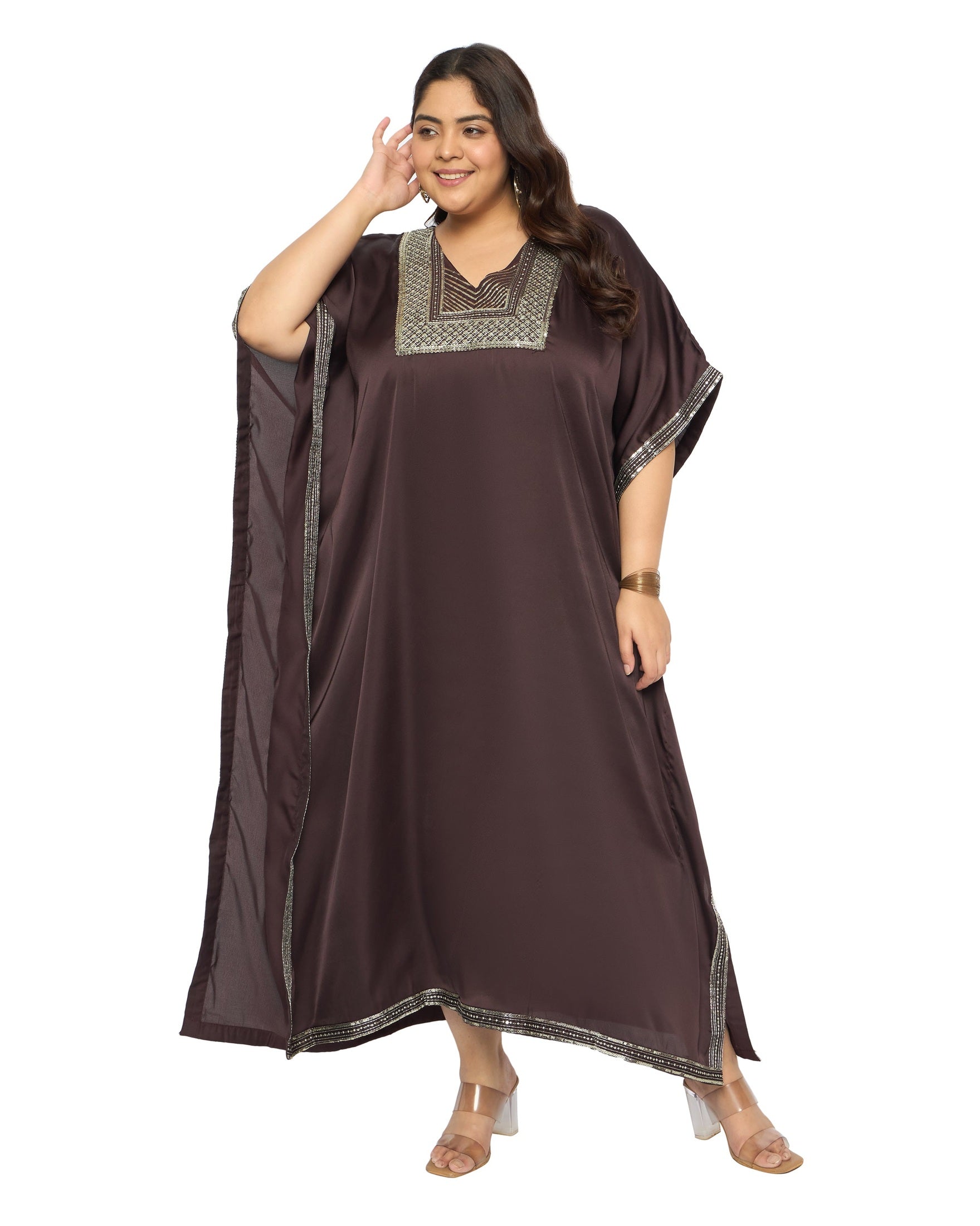 Gypsie Blu Satin Sequin Kaftan Dress For Plus Size Women