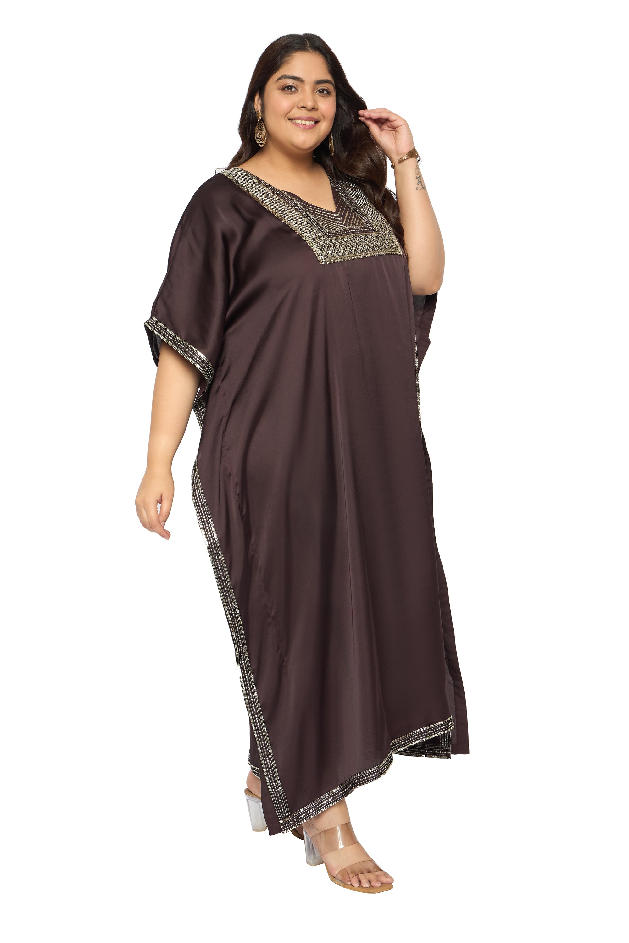 Gypsie Blu Satin Sequin Kaftan Dress For Plus Size Women