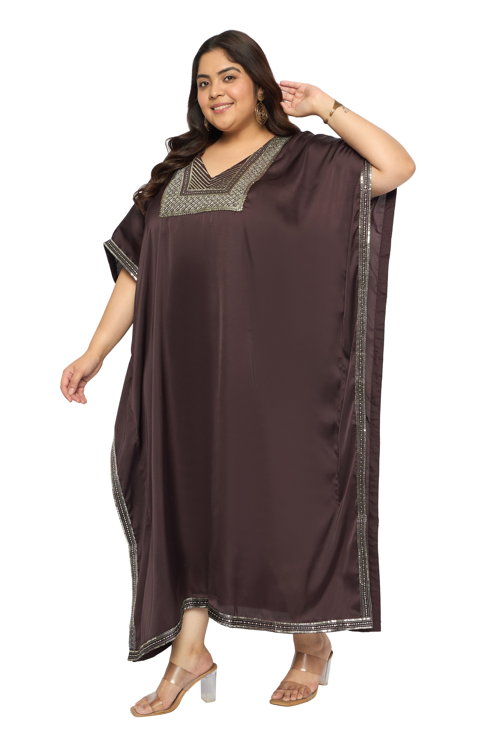 Gypsie Blu Satin Sequin Kaftan Dress For Plus Size Women
