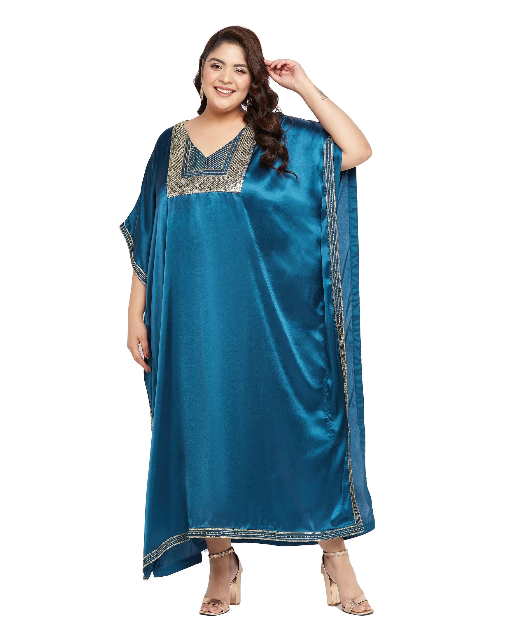 Gypsie Blu Satin Sequin Kaftan Dress For Plus Size Women