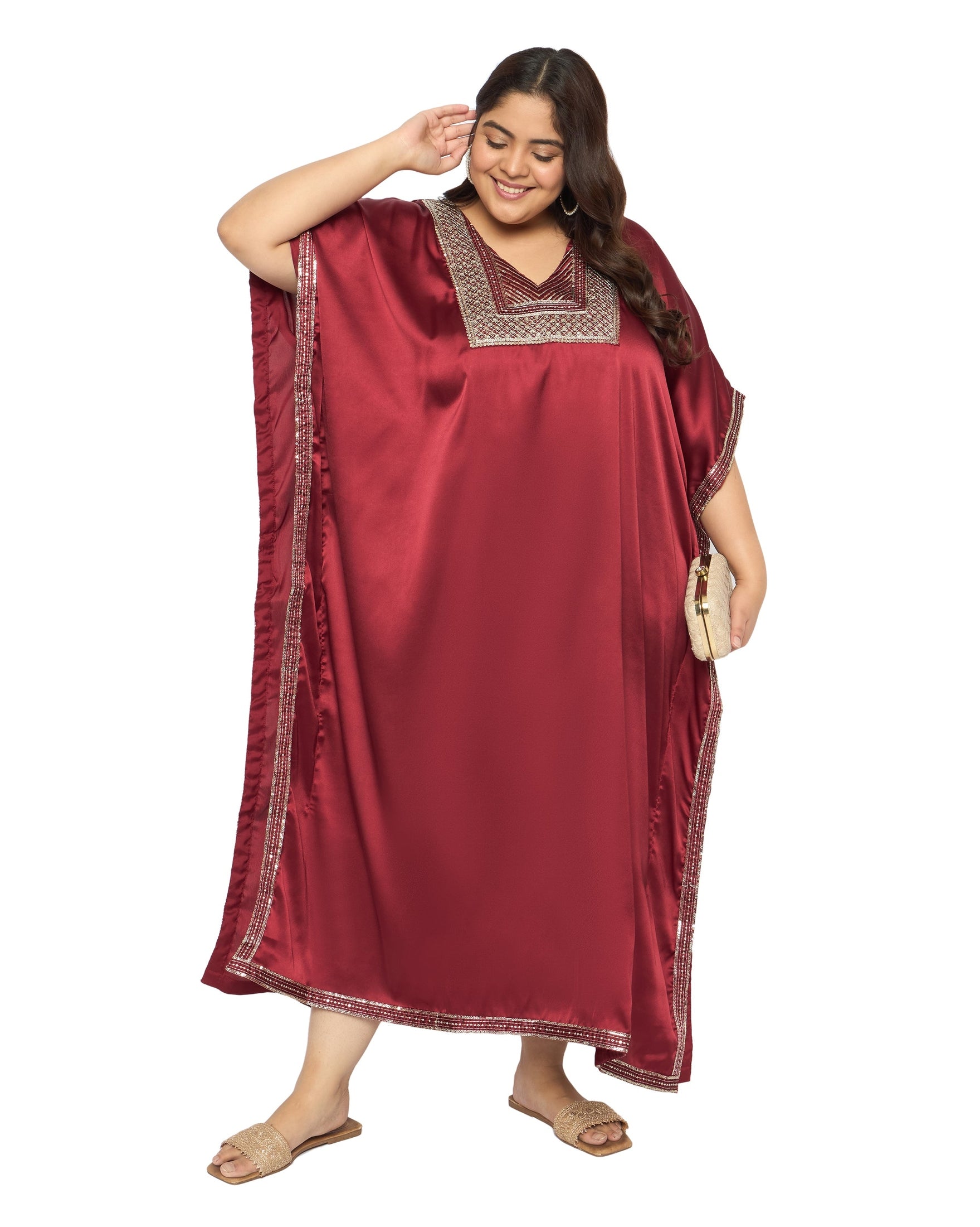 Gypsie Blu Satin Sequin Kaftan Dress For Plus Size Women