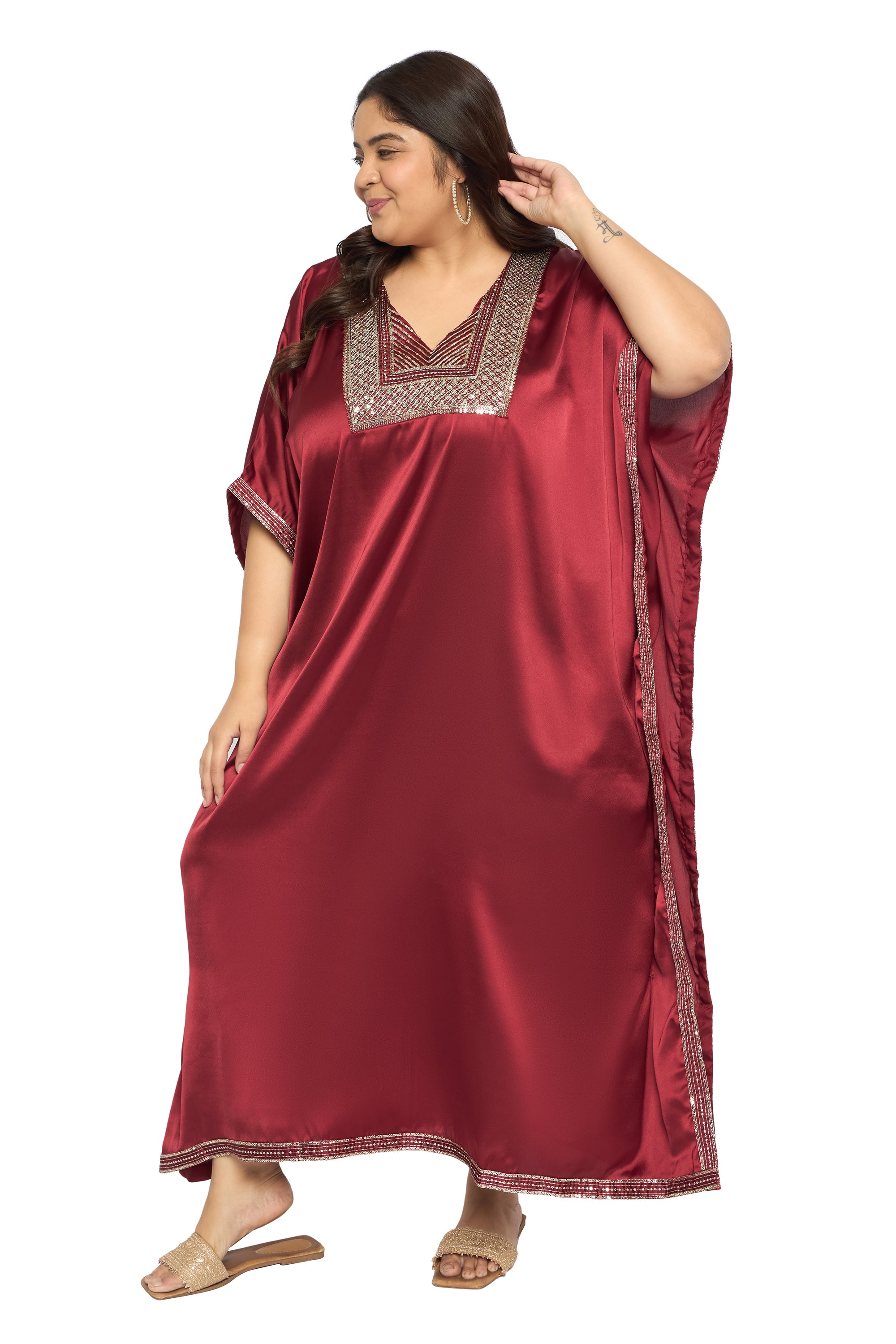 Gypsie Blu Satin Sequin Kaftan Dress For Plus Size Women