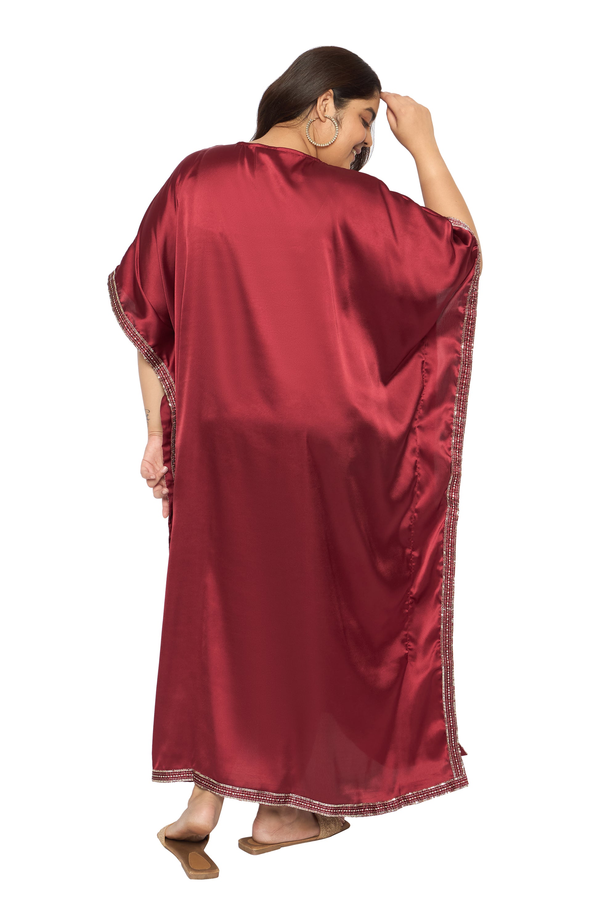 Gypsie Blu Satin Sequin Kaftan Dress For Plus Size Women