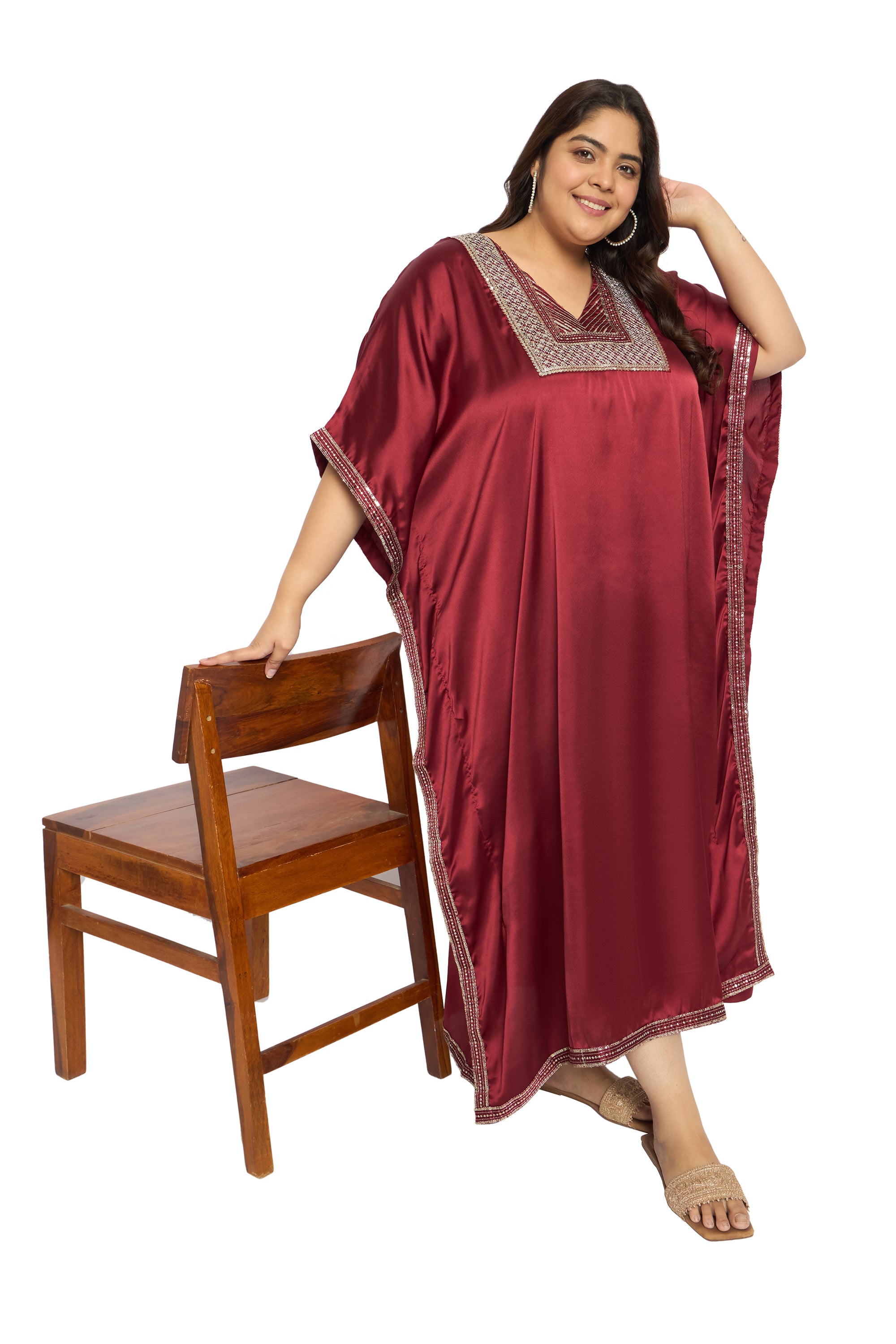 Gypsie Blu Satin Sequin Kaftan Dress For Plus Size Women