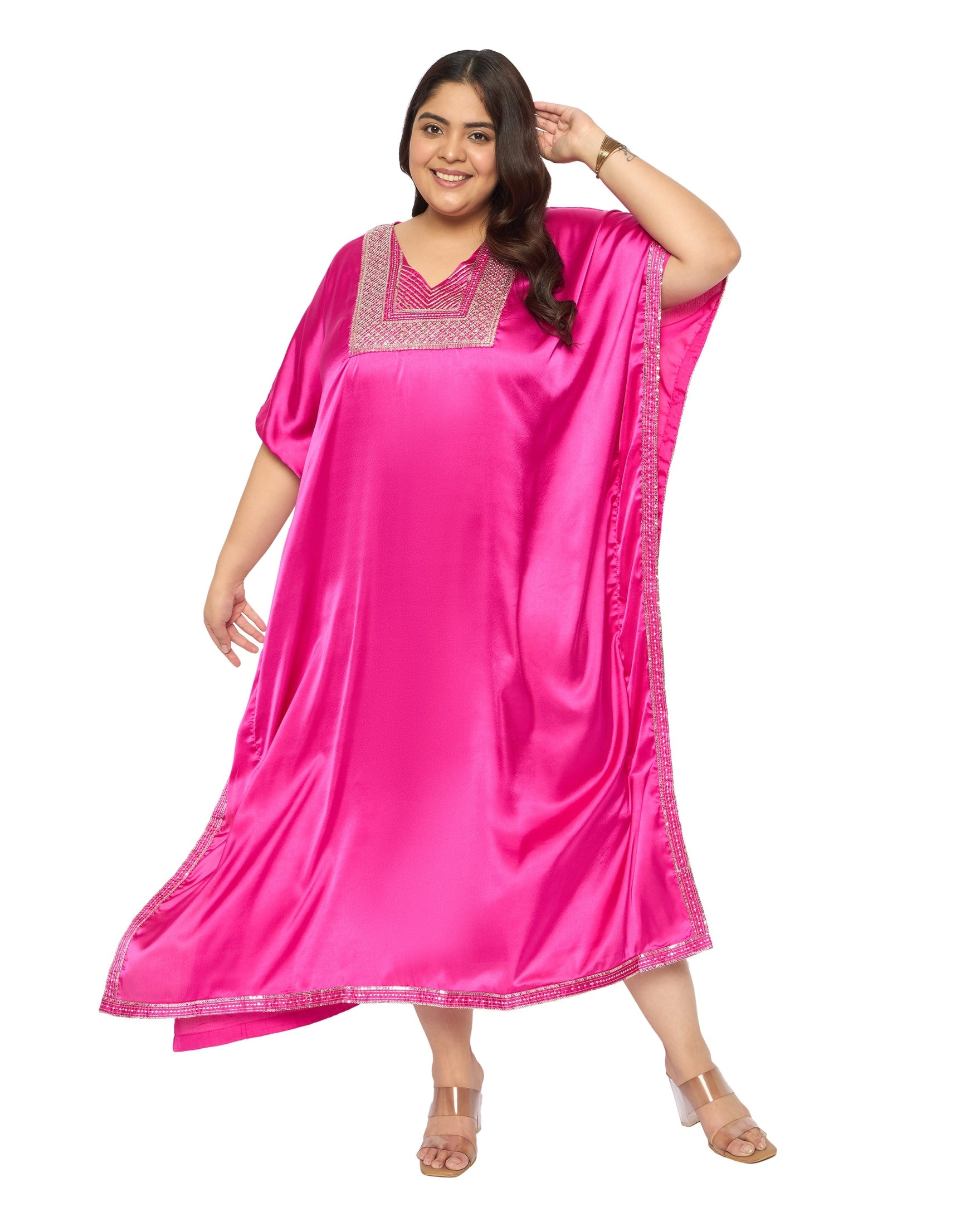 Gypsie Blu Satin Sequin Kaftan Dress For Plus Size Women