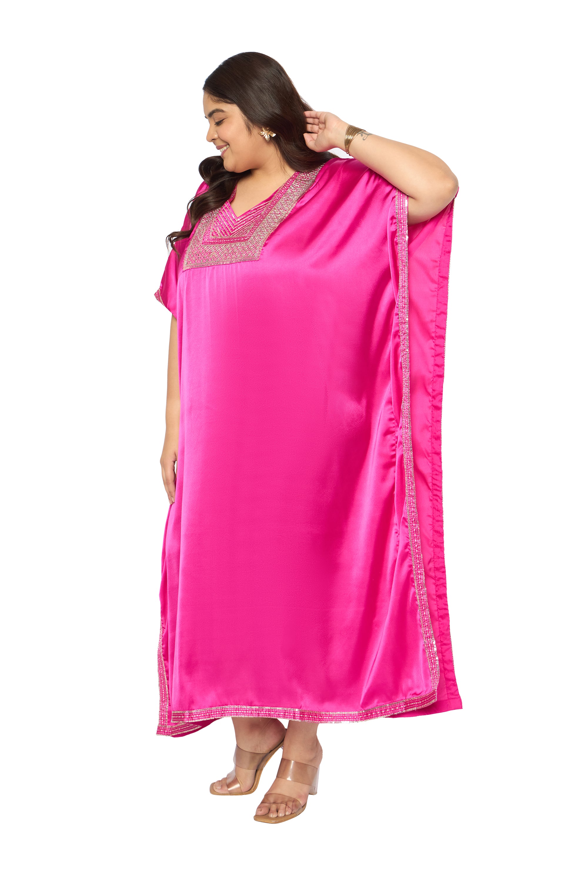 Gypsie Blu Satin Sequin Kaftan Dress For Plus Size Women