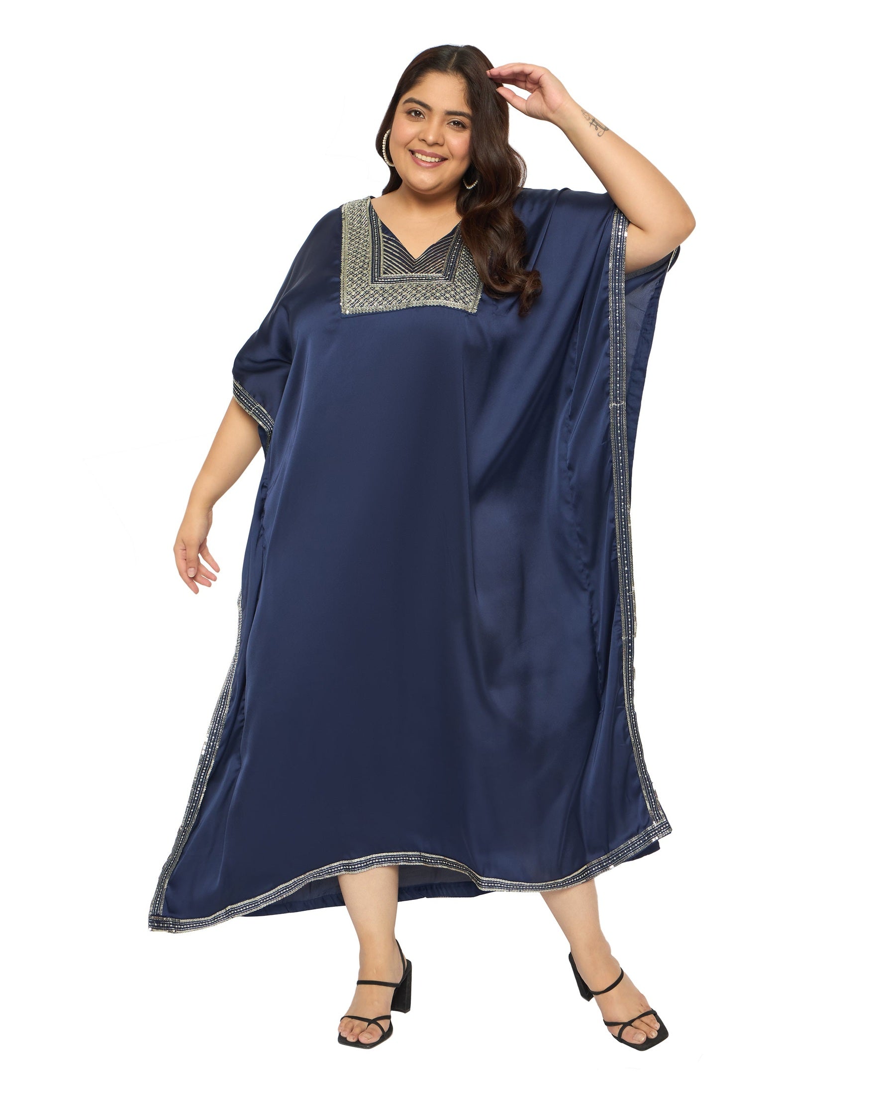 Gypsie Blu Satin Sequin Kaftan Dress For Plus Size Women