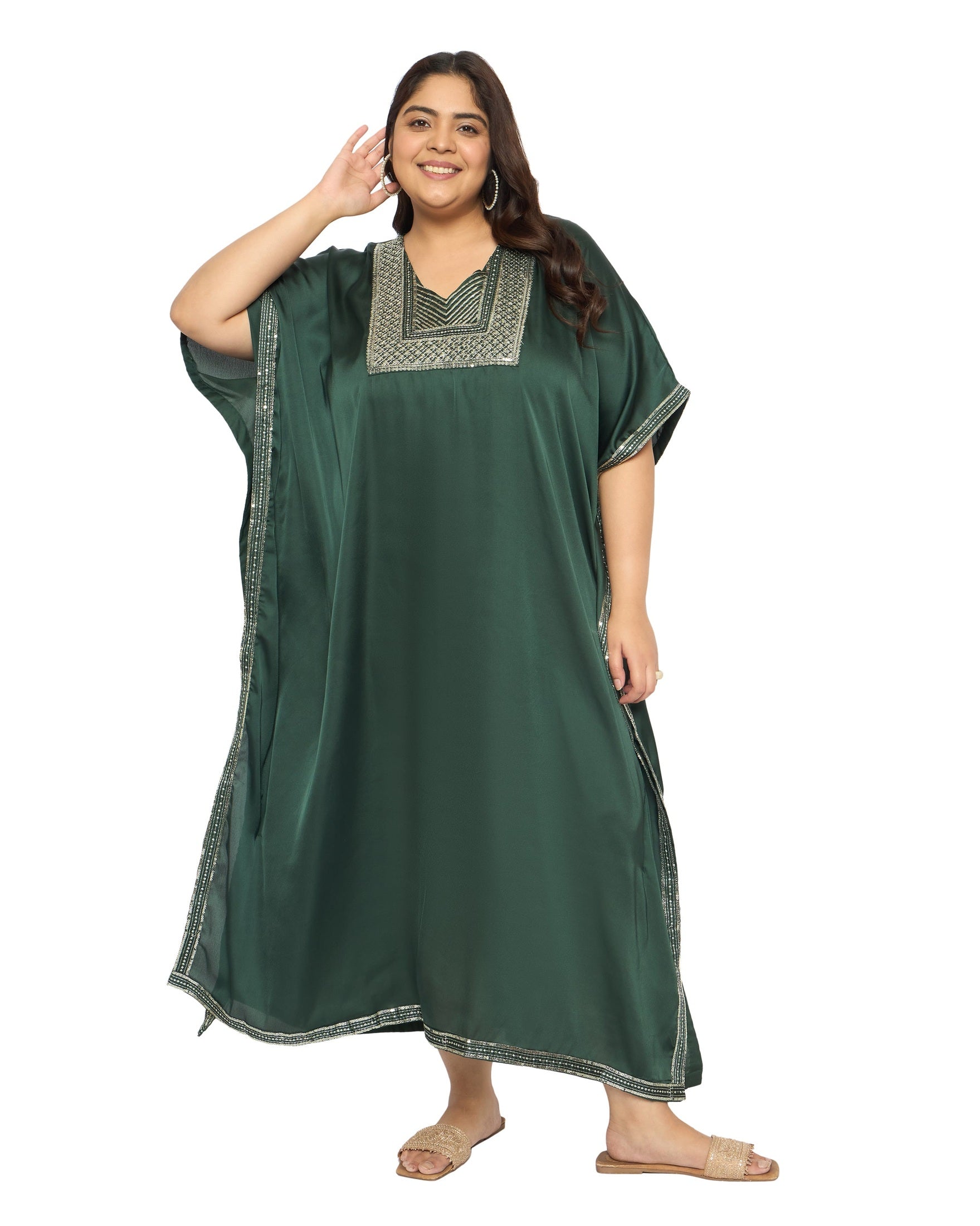Gypsie Blu Satin Sequin Kaftan Dress For Plus Size Women