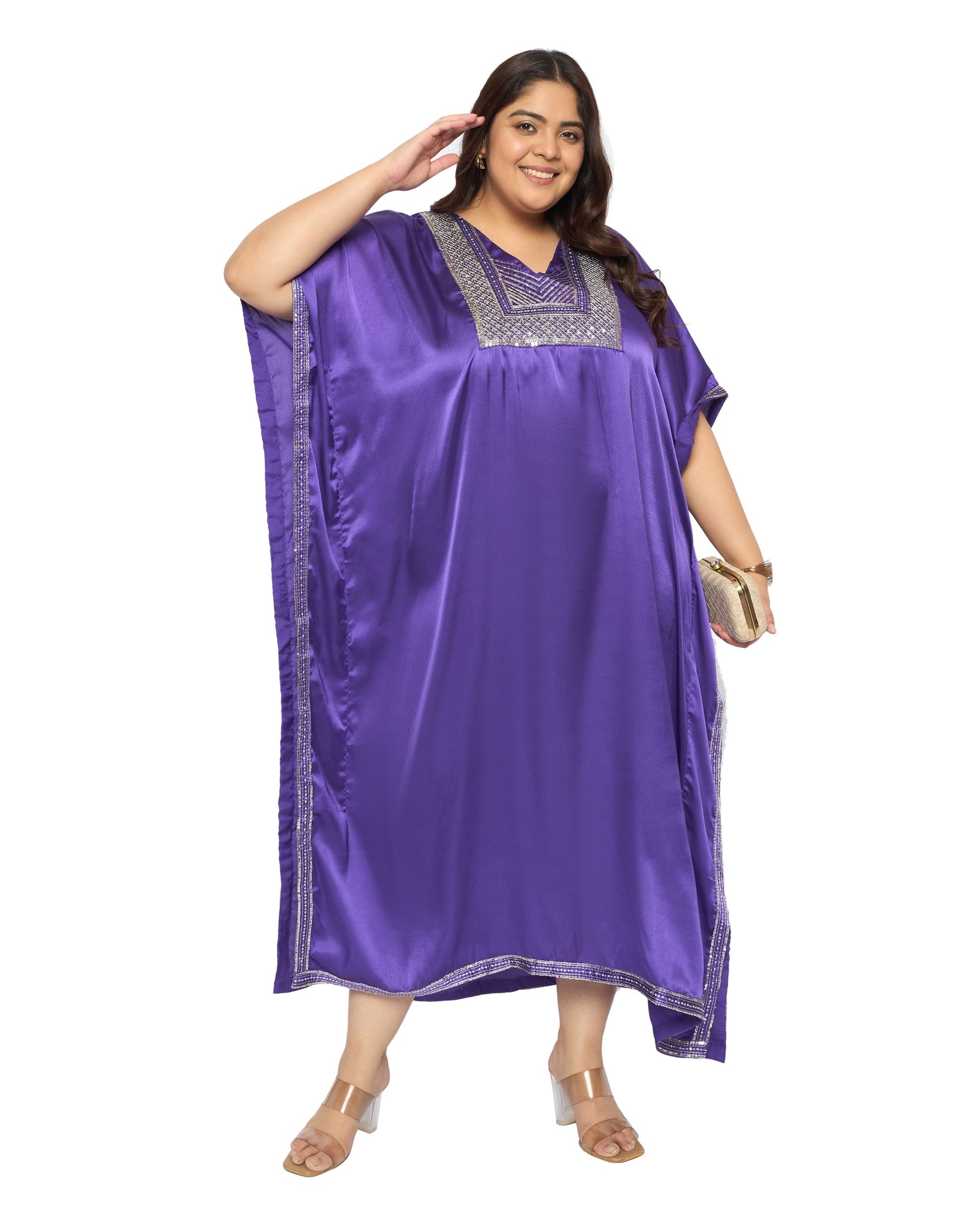 Gypsie Blu Satin Sequin Kaftan Dress For Plus Size Women