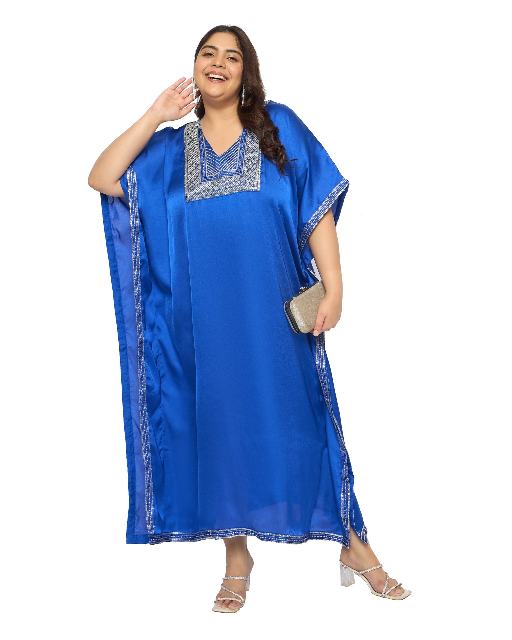 Gypsie Blu Satin Sequin Kaftan Dress For Plus Size Women