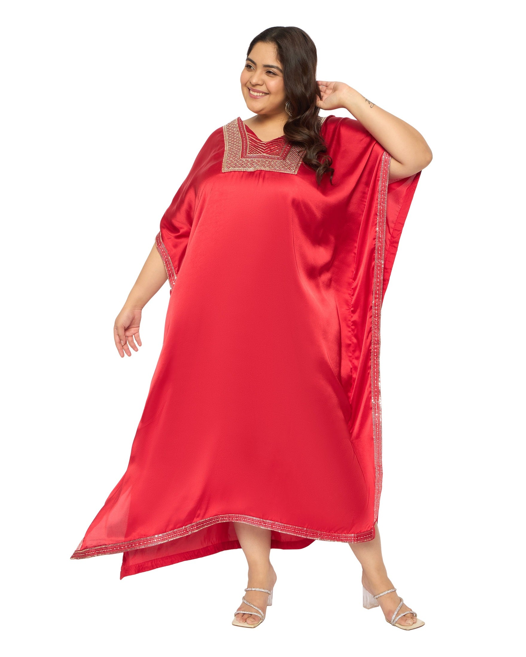 Gypsie Blu Satin Sequin Kaftan Dress For Plus Size Women