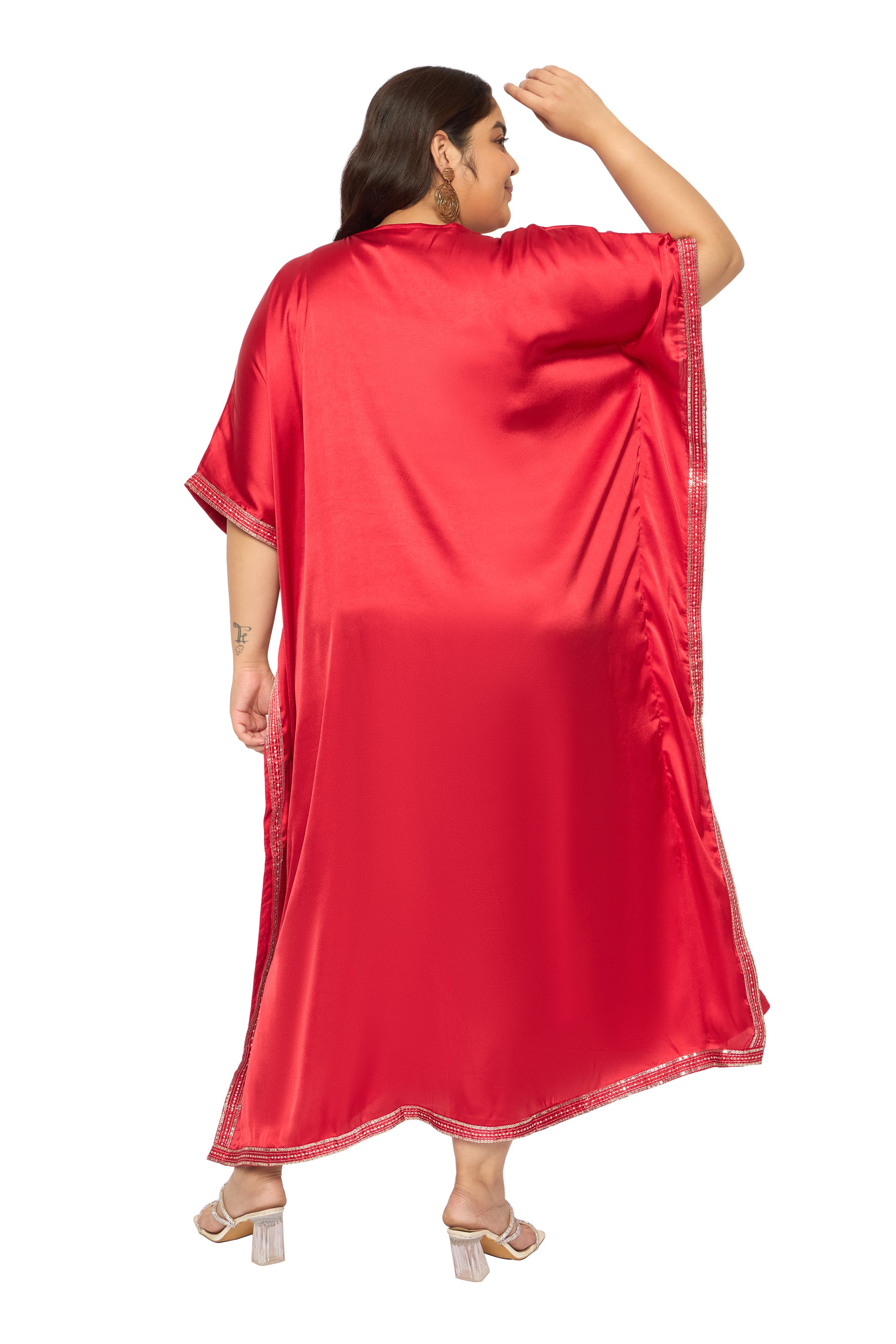 Gypsie Blu Satin Sequin Kaftan Dress For Plus Size Women