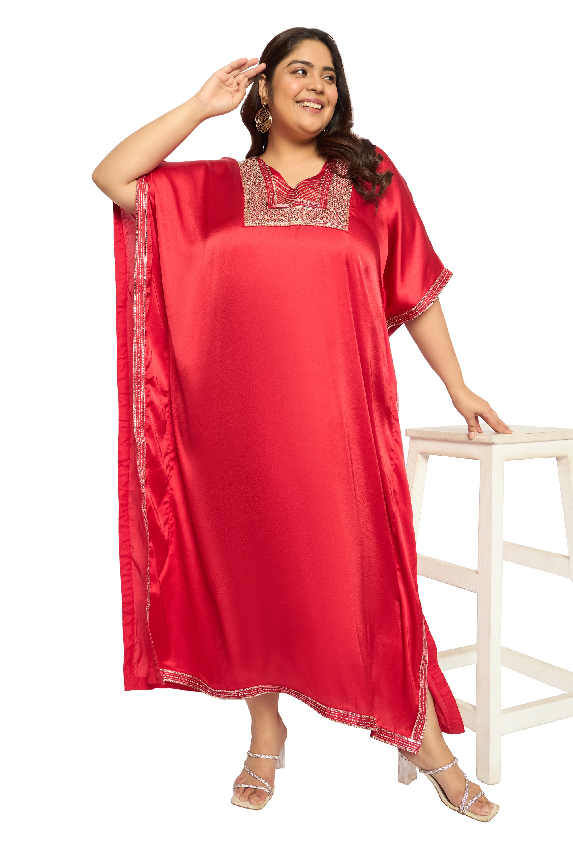 Gypsie Blu Satin Sequin Kaftan Dress For Plus Size Women