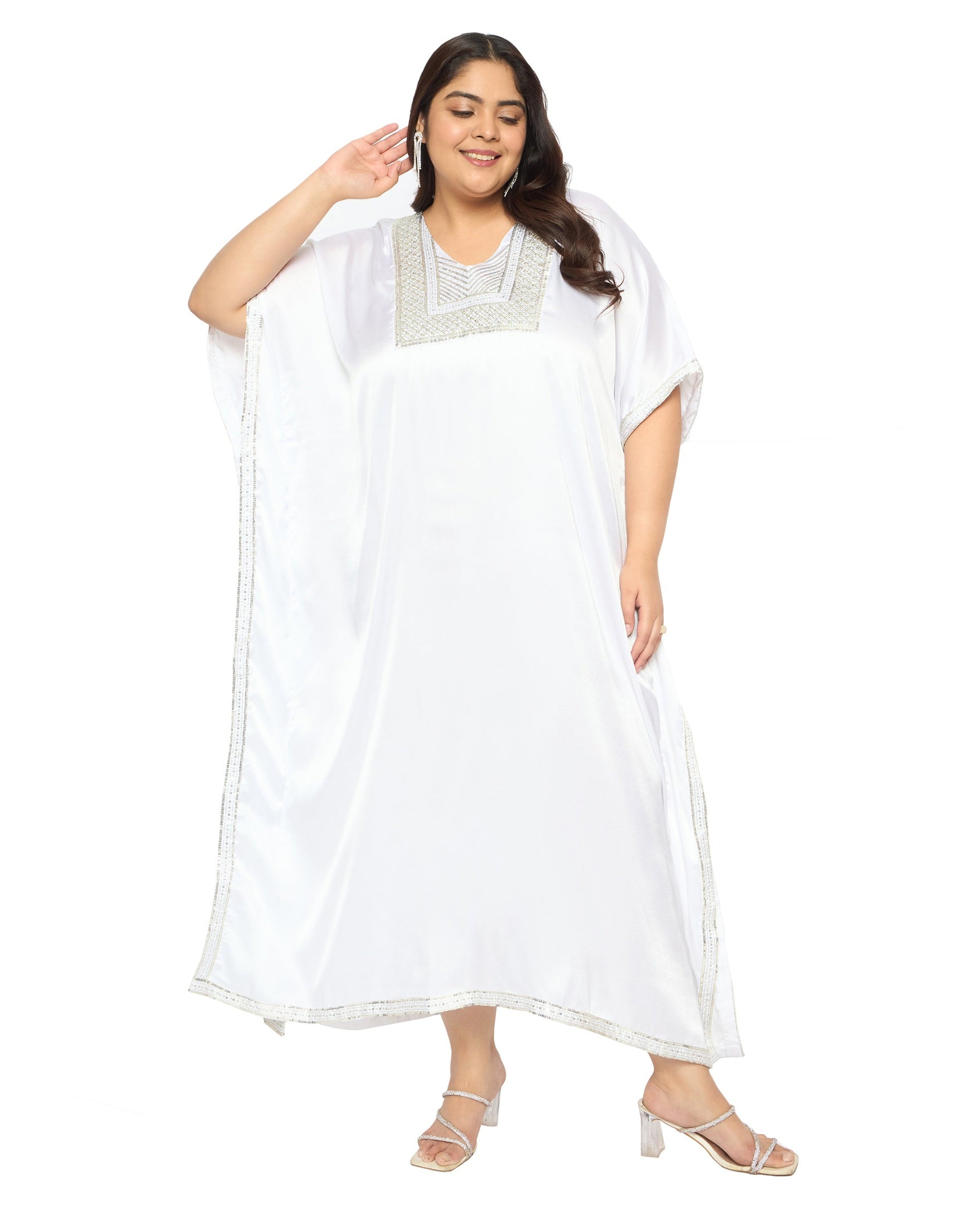 Gypsie Blu Satin Sequin Kaftan Dress For Plus Size Women