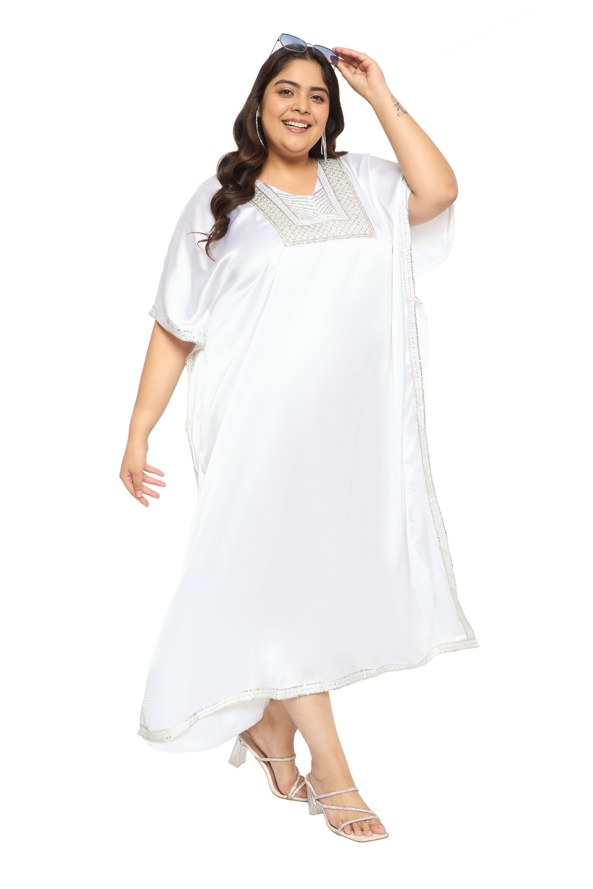 Gypsie Blu Satin Sequin Kaftan Dress For Plus Size Women