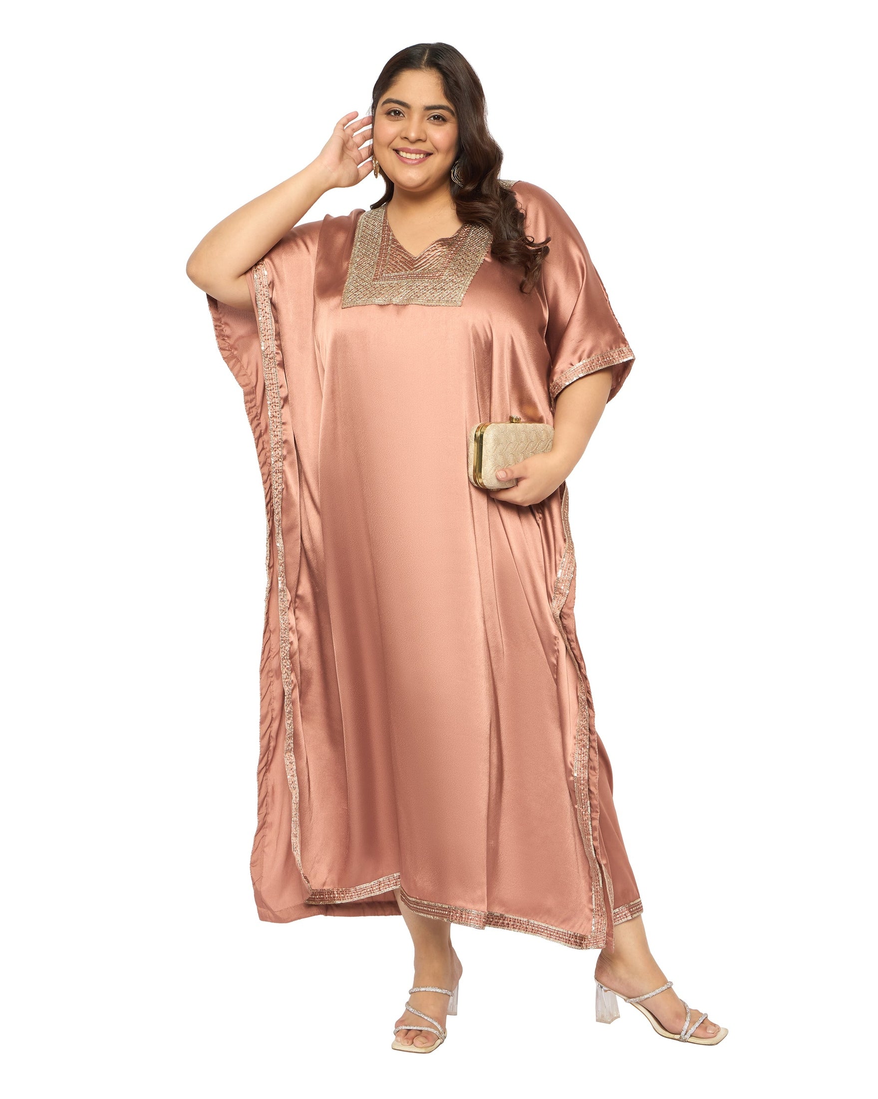 Gypsie Blu Satin Sequin Kaftan Dress For Plus Size Women