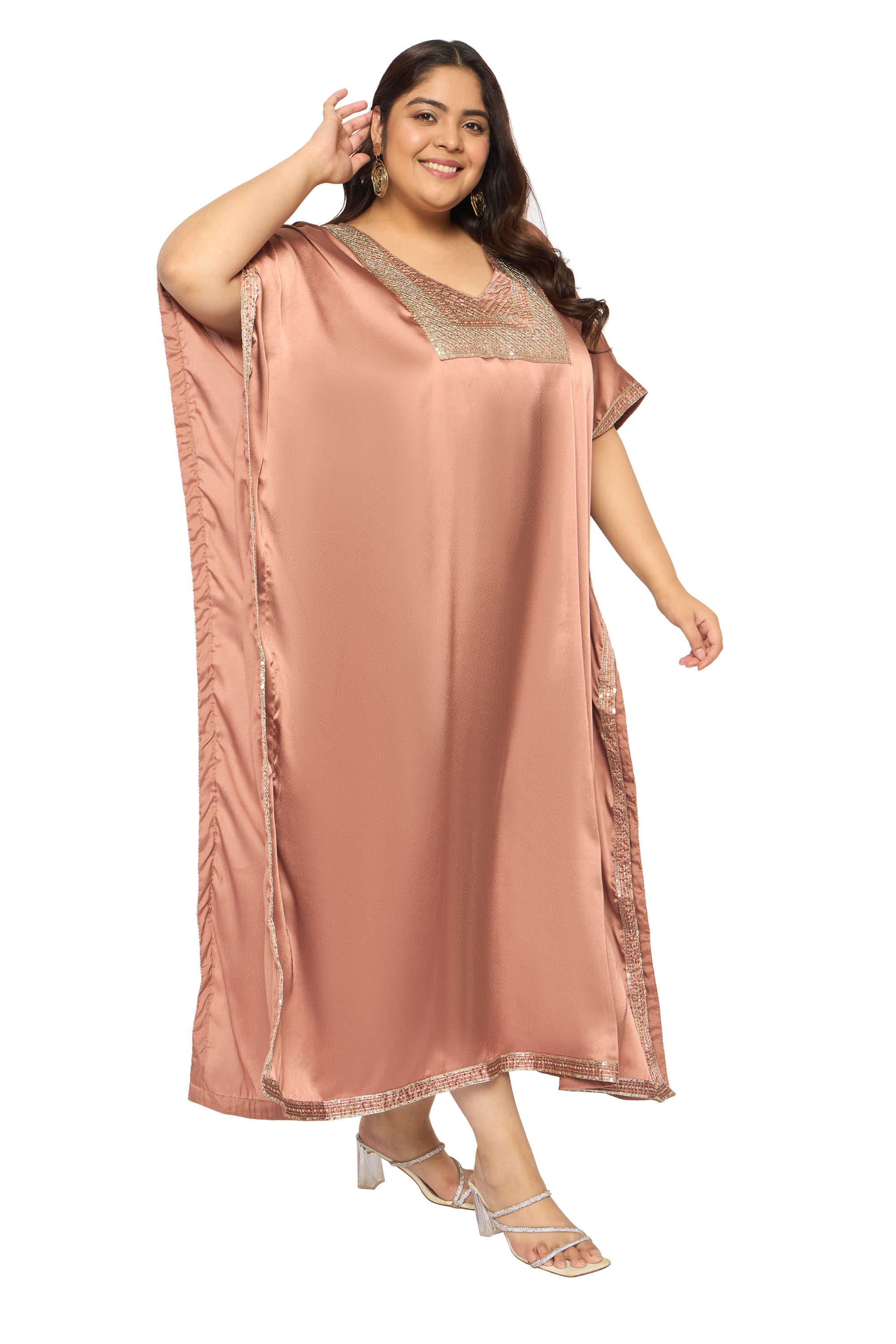 Gypsie Blu Satin Sequin Kaftan Dress For Plus Size Women