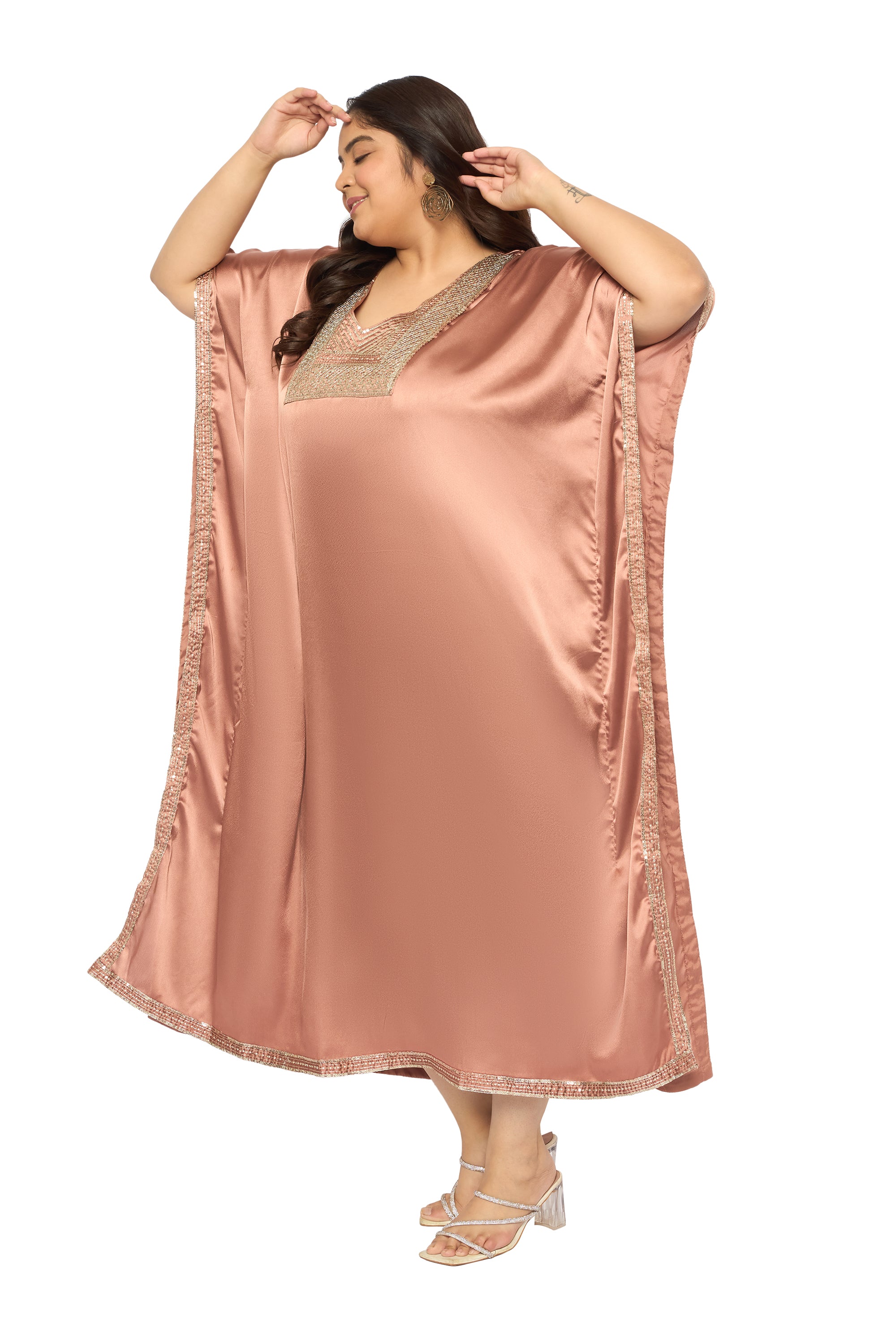 Gypsie Blu Satin Sequin Kaftan Dress For Plus Size Women