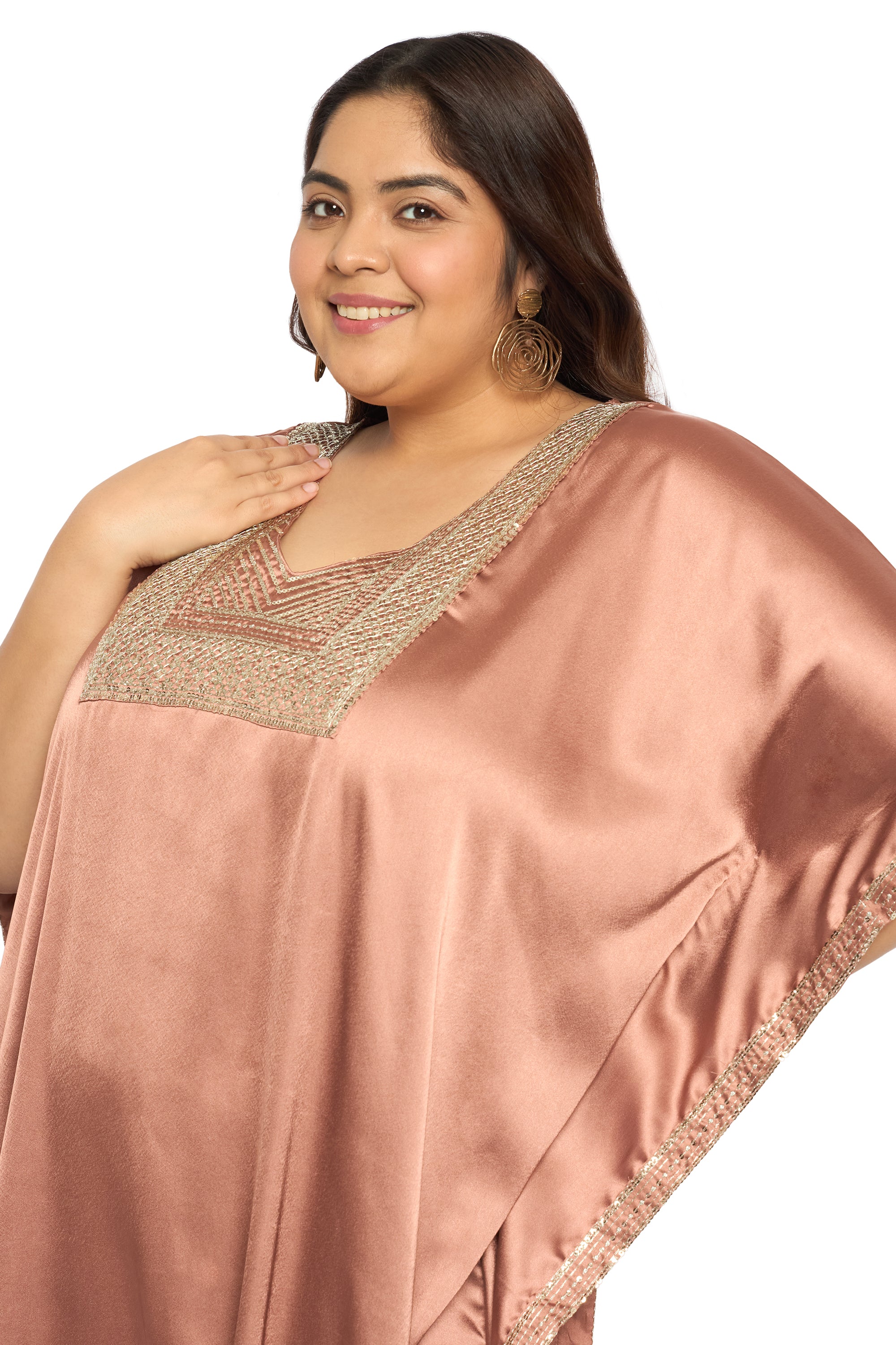 Gypsie Blu Satin Sequin Kaftan Dress For Plus Size Women