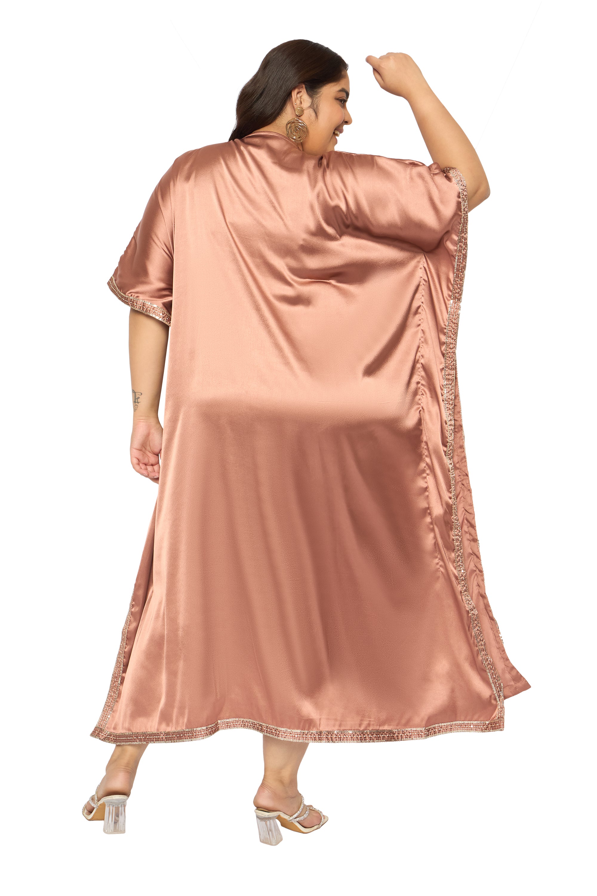 Gypsie Blu Satin Sequin Kaftan Dress For Plus Size Women